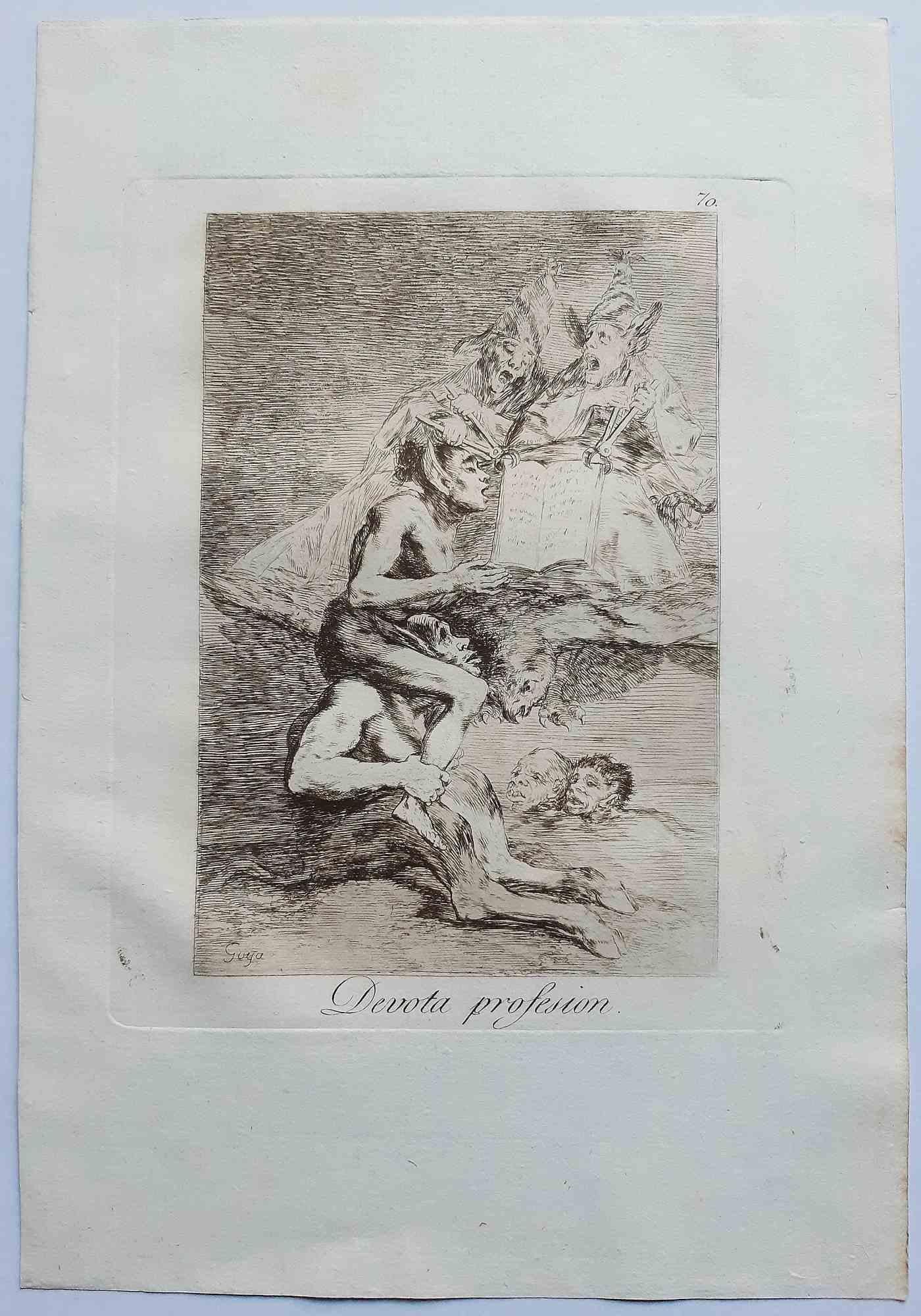 Devota profesion von Los Caprichos ist ein originales Kunstwerk des Künstlers Francisco Goya, das 1799 zum ersten Mal veröffentlicht wurde.

Radierung und Aquatinta auf Papier.

Die Radierung ist Teil der Erstausgabe von "Los Caprichos", die 1799