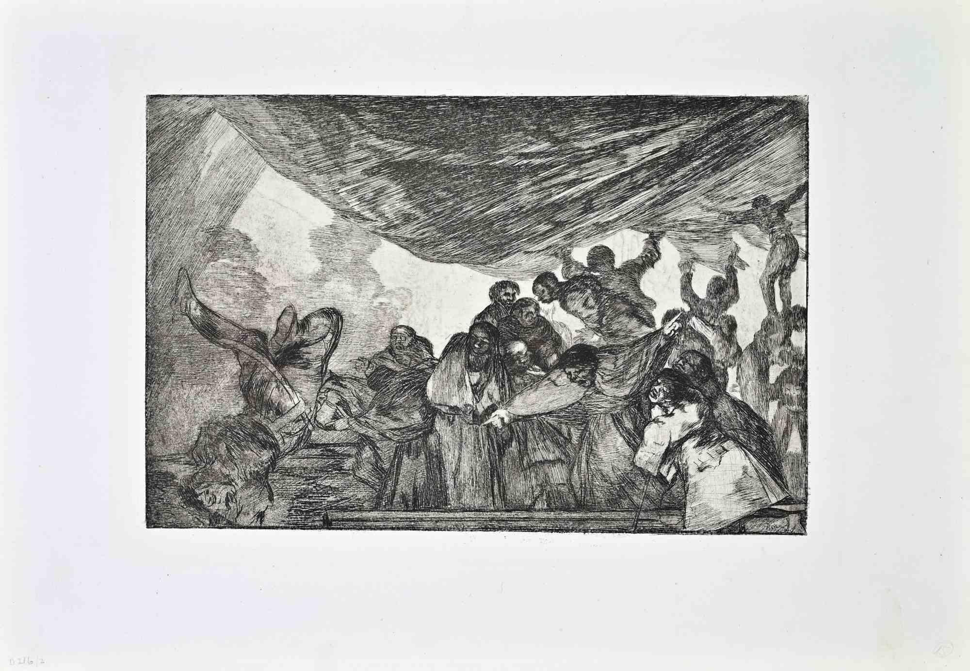 Grabado y aguatinta sobre papel, lámina 15 de la serie «Los Proverbios».

Un ejemplar magnífico de la primera edición de esta famosa serie, en excelente estado, salvo por un ligero desgaste en los márgenes.

Tiene algunas marcas de whisky en la