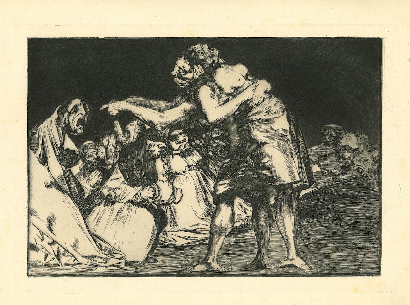 Figurative Print Francisco Goya - Gravure originale d'un Matrimonial Disparate - 1875