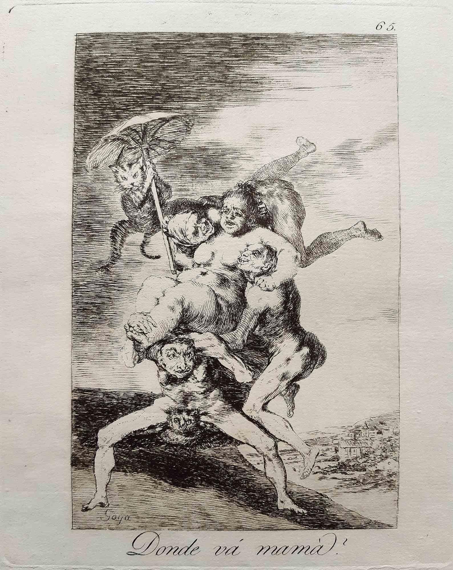 Donde va Mama de Los Caprichos est une œuvre d'art originale réalisée par l'artiste Francisco Goya et publiée pour la première fois en 1799.

Eau-forte et aquatinte sur papier.

Cette gravure fait partie de la première édition de "Los Caprichos"