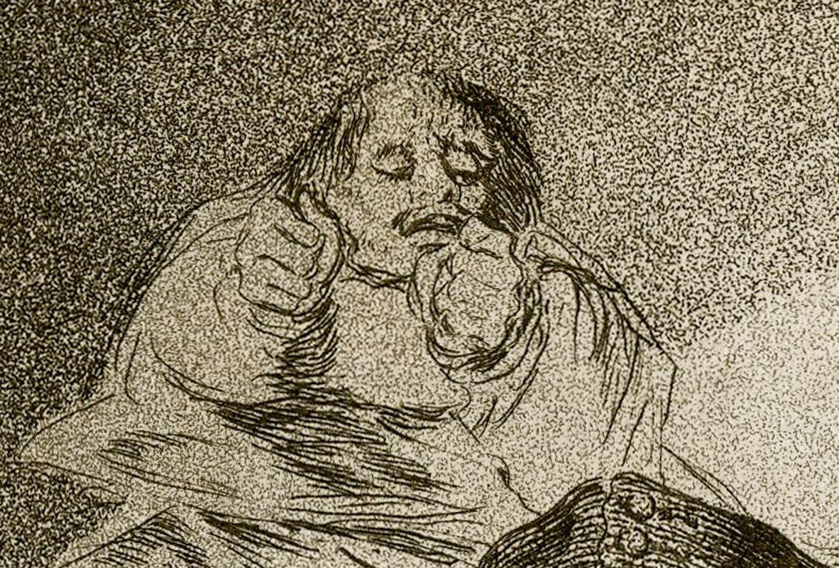 El Vergponzoso (Il Vergognoso) - Figurative Print Beige di Francisco Goya