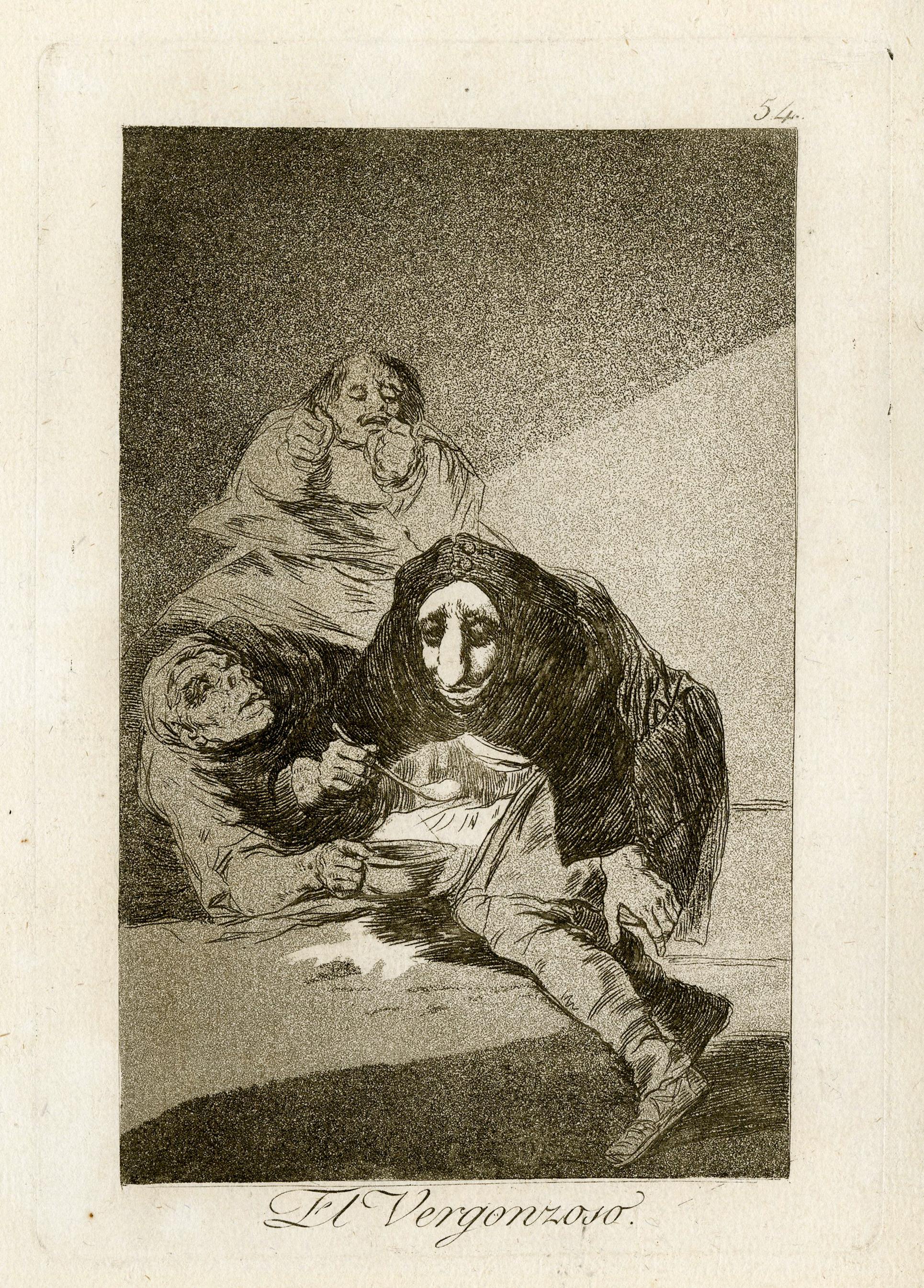 Francisco Goya Figurative Print – El Vergponzoso (Der scharlachrote Eine)