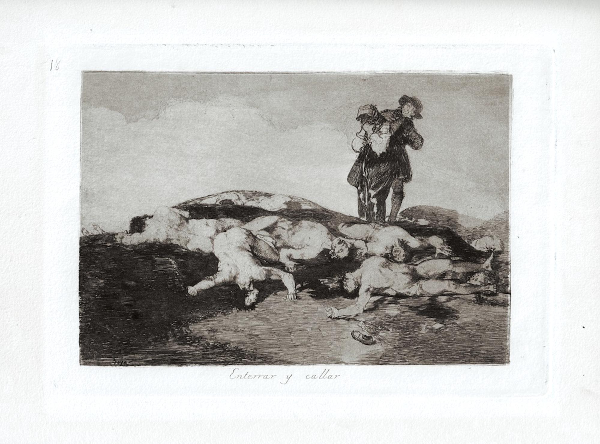 Enterrar y Callar is an original artwork realized by the great Spanish artist Francisco Goya in 1810. 

Original Etching on paper. 

The artwork belongs to the famous series "Los Desastres de la Guerra" realized during the years of the Independence