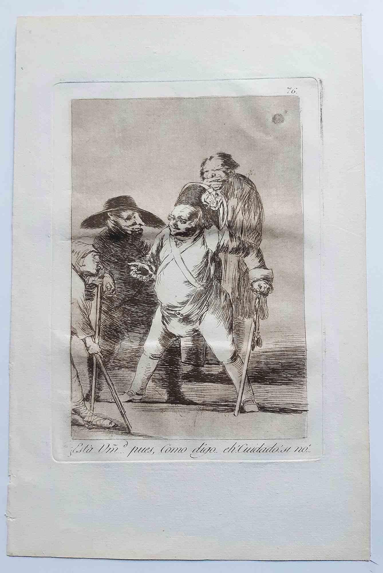 Esta usted... pues... eh!como digo... cuidado aus Los Caprichos ist ein originales Kunstwerk des Künstlers Francisco Goya, das 1799 zum ersten Mal veröffentlicht wurde.

Radierung und Aquatinta auf Papier.

Die Radierung ist Teil der Erstausgabe von