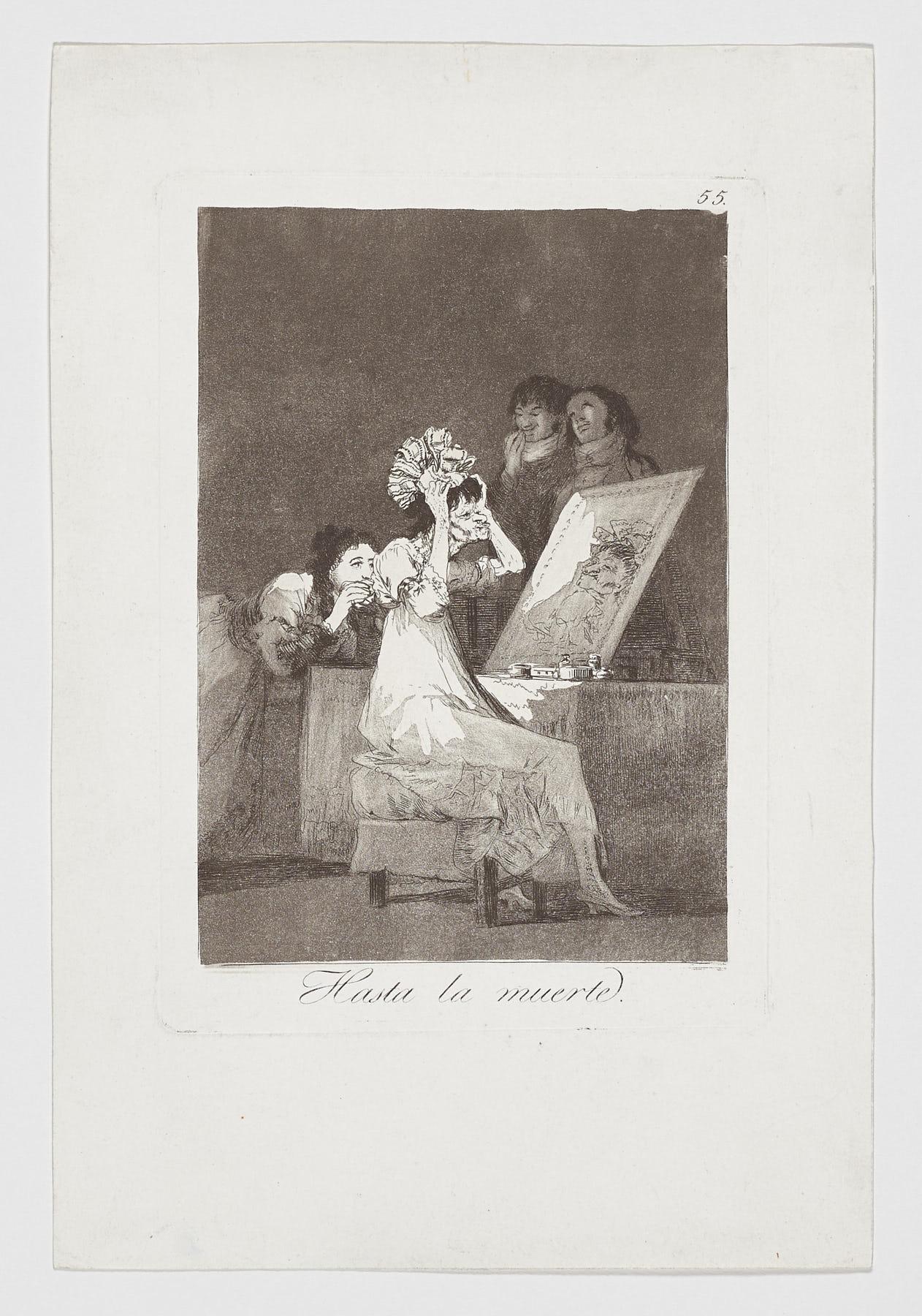 Francisco Goya Figurative Print – Francisco De Goya Caprichos Hasta la muerte, 2. Auflage, Original-Kunstdruck 