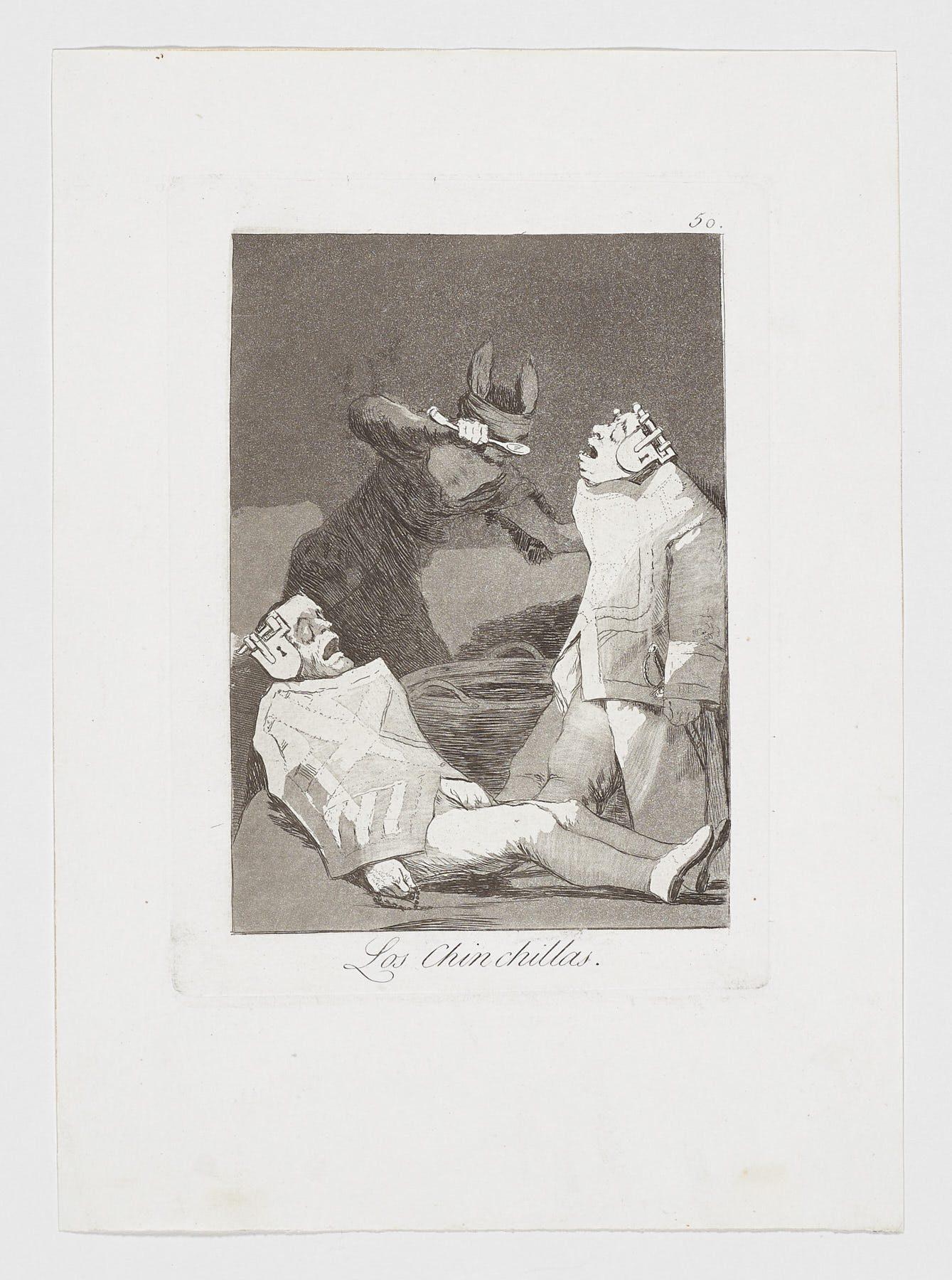Figurative Print Francisco Goya - Francisco De Goya Caprichos Los Chinchillas 2e édition d'impression d'art originale 
