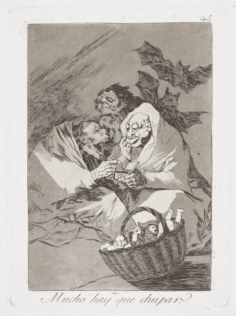 Francisco De Goya Caprichos Mucho hay que chupar 2. Auflage Original Kunstdruck  – Print von Francisco Goya