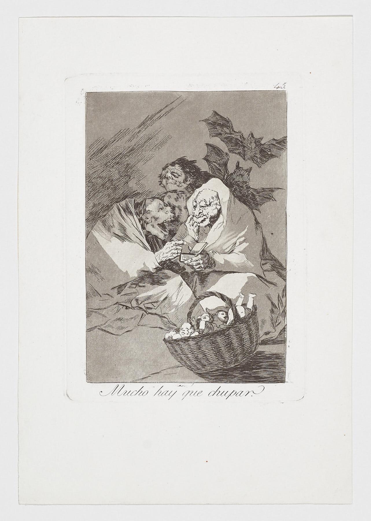 Francisco Goya Figurative Print – Francisco De Goya Caprichos Mucho hay que chupar 2. Auflage Original Kunstdruck 