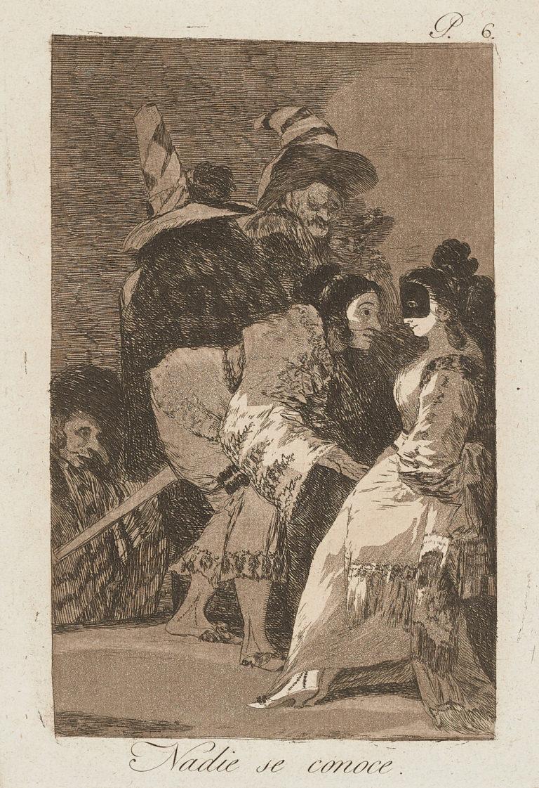 Francisco De Goya Caprichos Nadie se conoce, 1. Auflage, Original-Kunstdruck  (Romantik), Print, von Francisco Goya