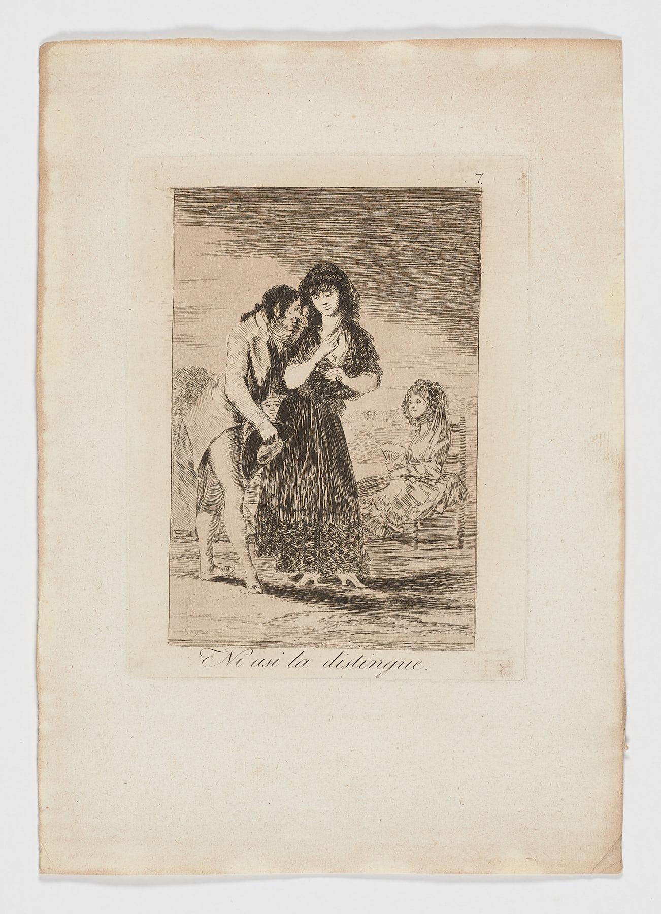 Francisco Goya Figurative Print - Francisco De Goya Caprichos Ni asi la distingue 1st edition original art print 