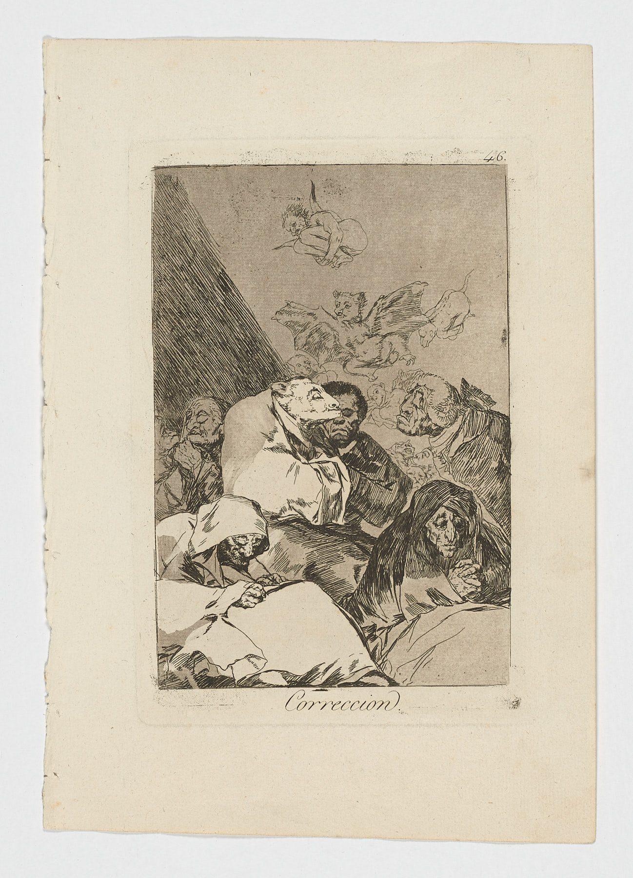 Francisco De Goya Caprichos Correccion, 1. Auflage, Original-Kunstdruck Spanisch, Spanisch – Print von Francisco Goya