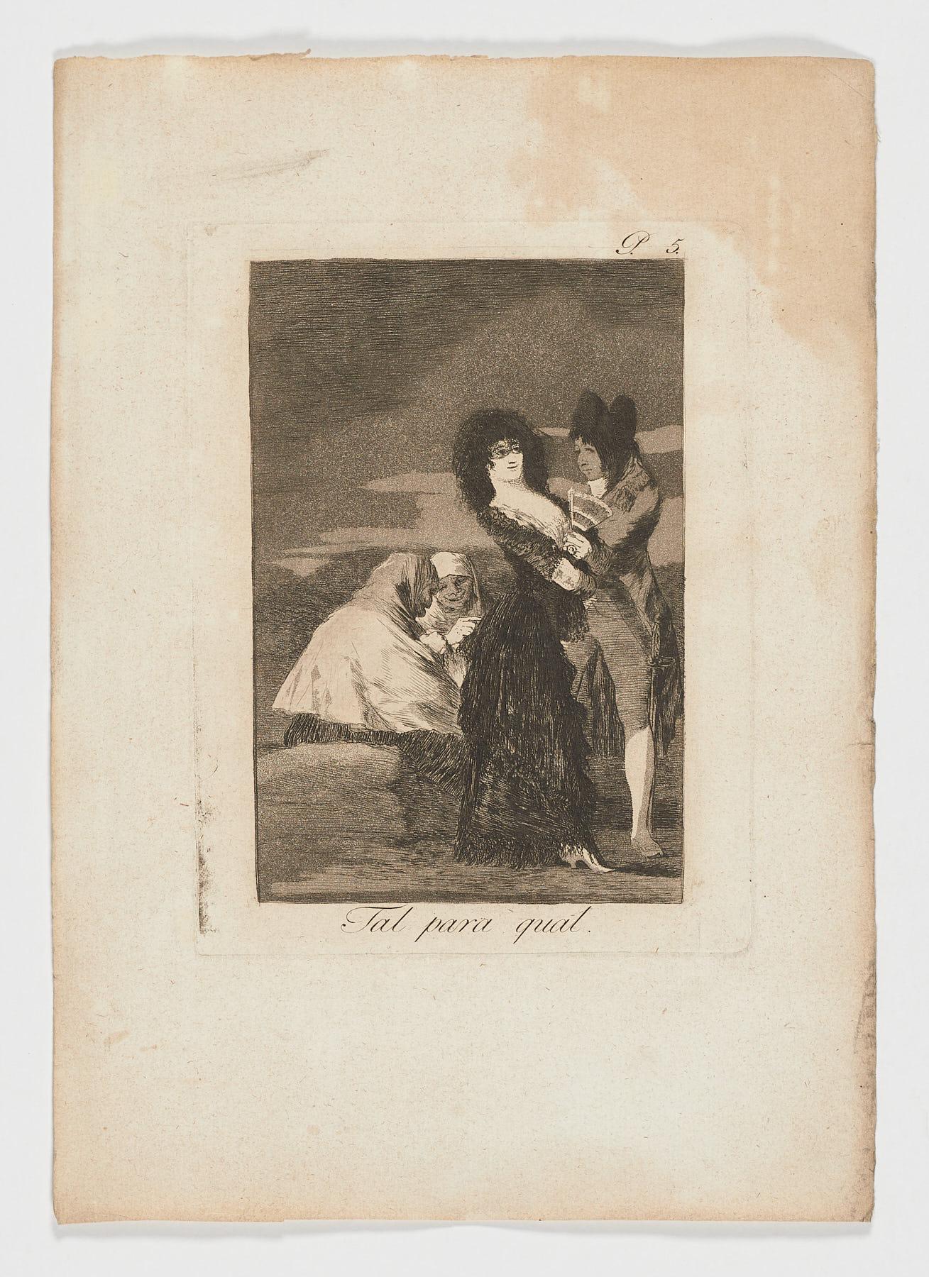 Francisco Goya Figurative Print – Francisco De Goya Caprichos Tal para cual, 1. Auflage, Original-Kunstdruck Spanisch, Spanisch