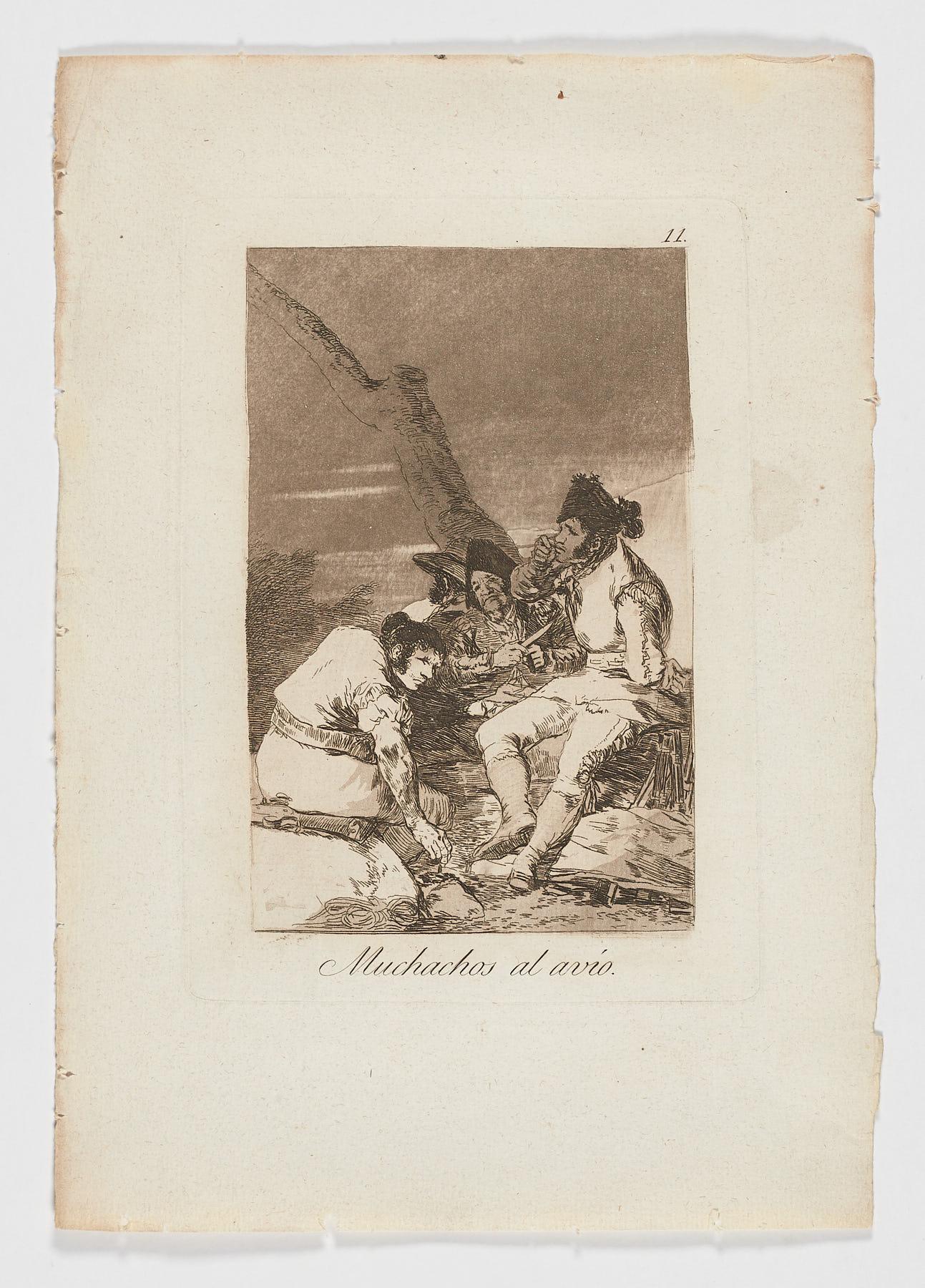 Original-Kunstdruck von Francisco De Goya Caprichos Muchachos al avio, 1. Auflage 
