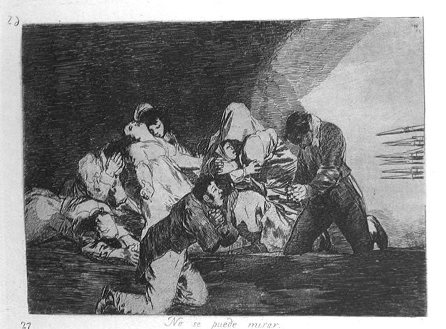 Artist: Francisco Goya
Title: One Can't Look
Portfolio: Disasters of War
Medium: Original lithograph
Year: 1863 (later reprint)
Framed Size: 15 1/2" x 16 3/4"
Sheet Size: 7" x 8 1/2"