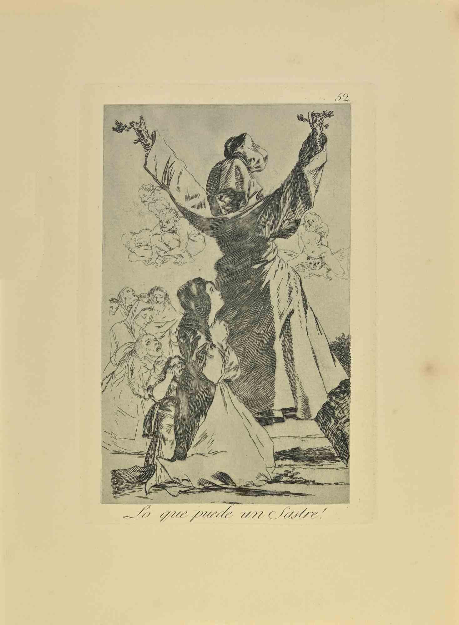 Io Que Puede un Sastre! a black and White aquatint, drypoint and etching printed in blue-black ink on laid paper from Caprichos realized after Francisco Goya in 1881-1886 .

6th Edition.Very good impression.

Madrid: Calcografia Real,