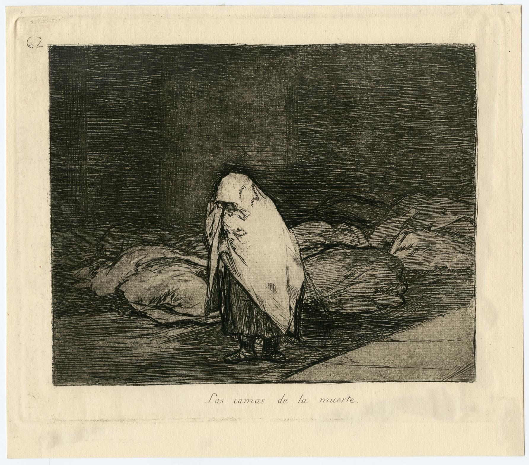 "Las camas de la muerte" etching - Plate 62 - Print by Francisco Goya
