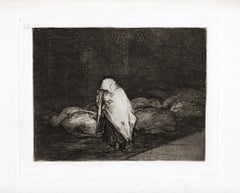 Antique Las camas de la Muerte  - Original Etching by Francisco Goya - 1863