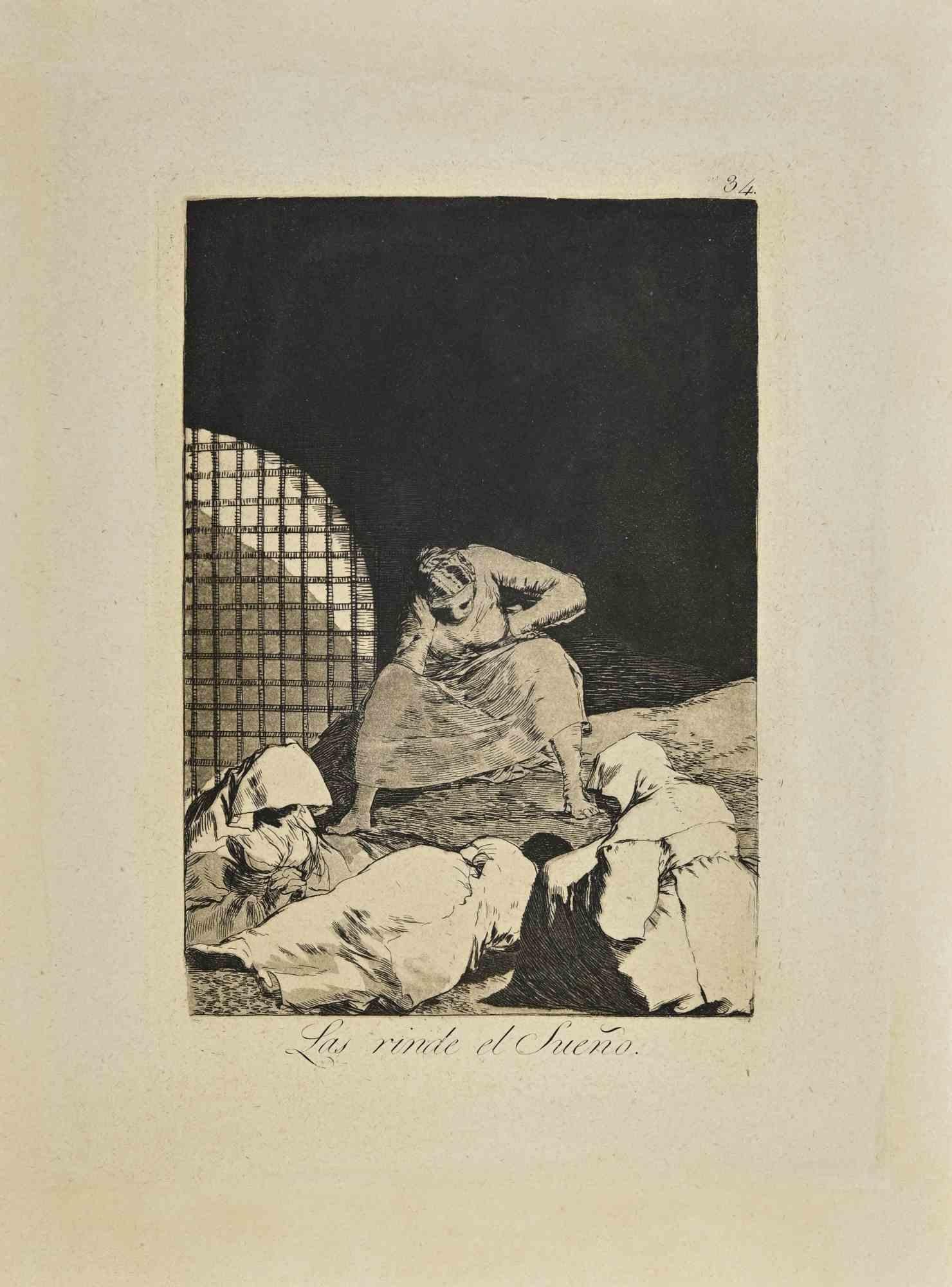 Las Rinde el Sueno is a black and White aquatint, drypoint and etching printed in blue-black ink on laid paper from Caprichos realized after Francisco Goya in 1881-1886 .

6th Edition.Very good impression.

Madrid: Calcografia Real, 1881-1886



The
