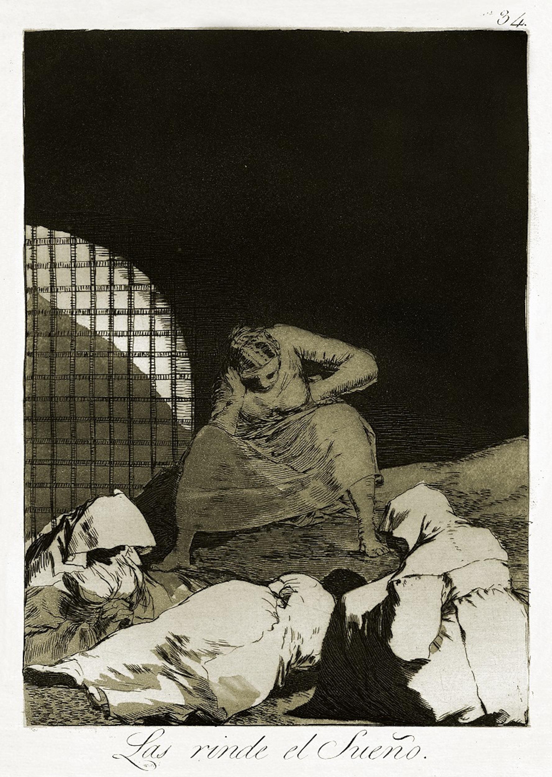 Las Rinde el Sueño -  Etching by Francisco Goya - 1868