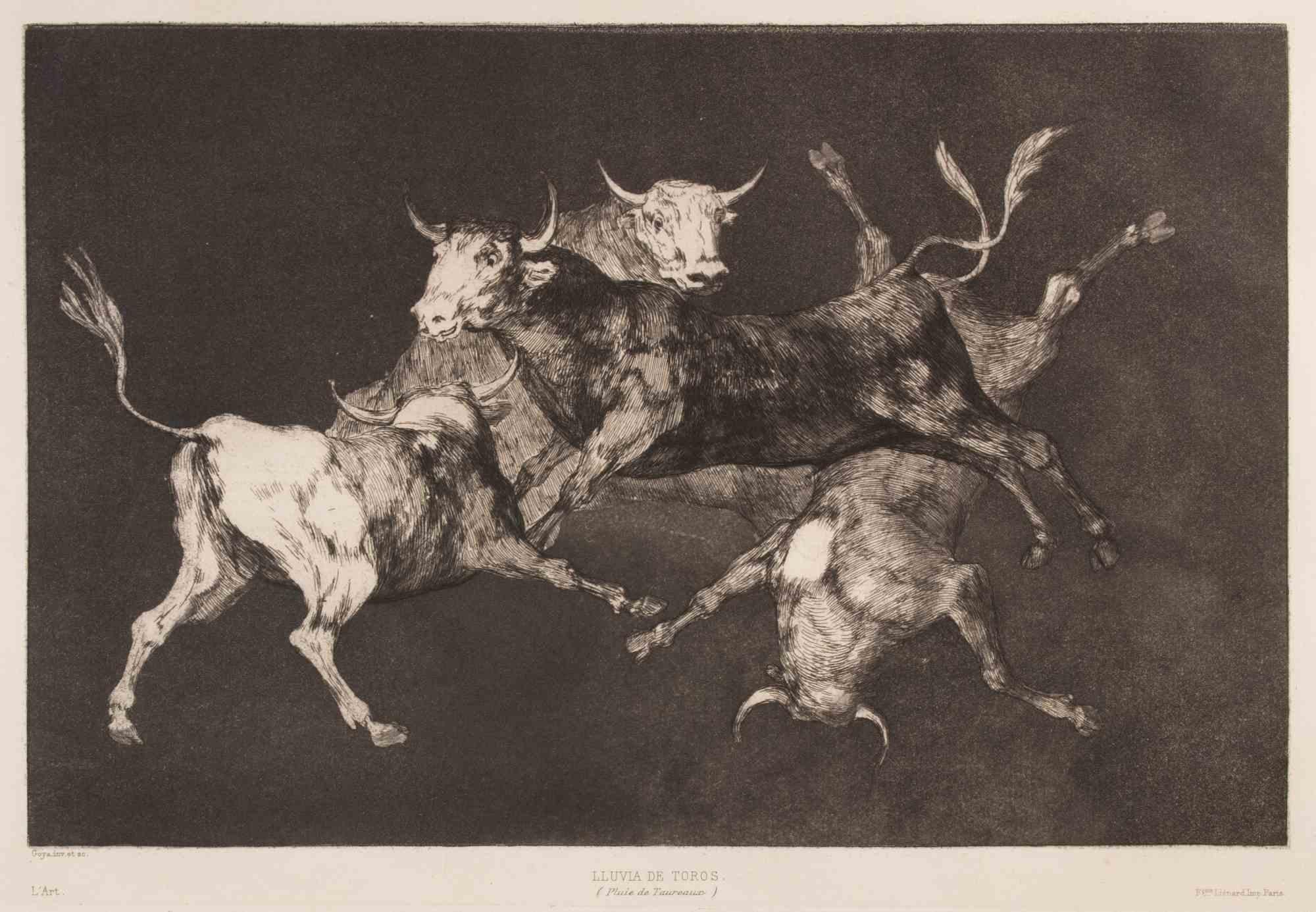 Lluvia de Toros - Etching and and Aquatint by Francisco Goya - 1877 (1815) For Sale 1