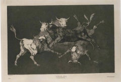 Antique Lluvia De Toros - Original Etching by F. Goya - 1815/19
