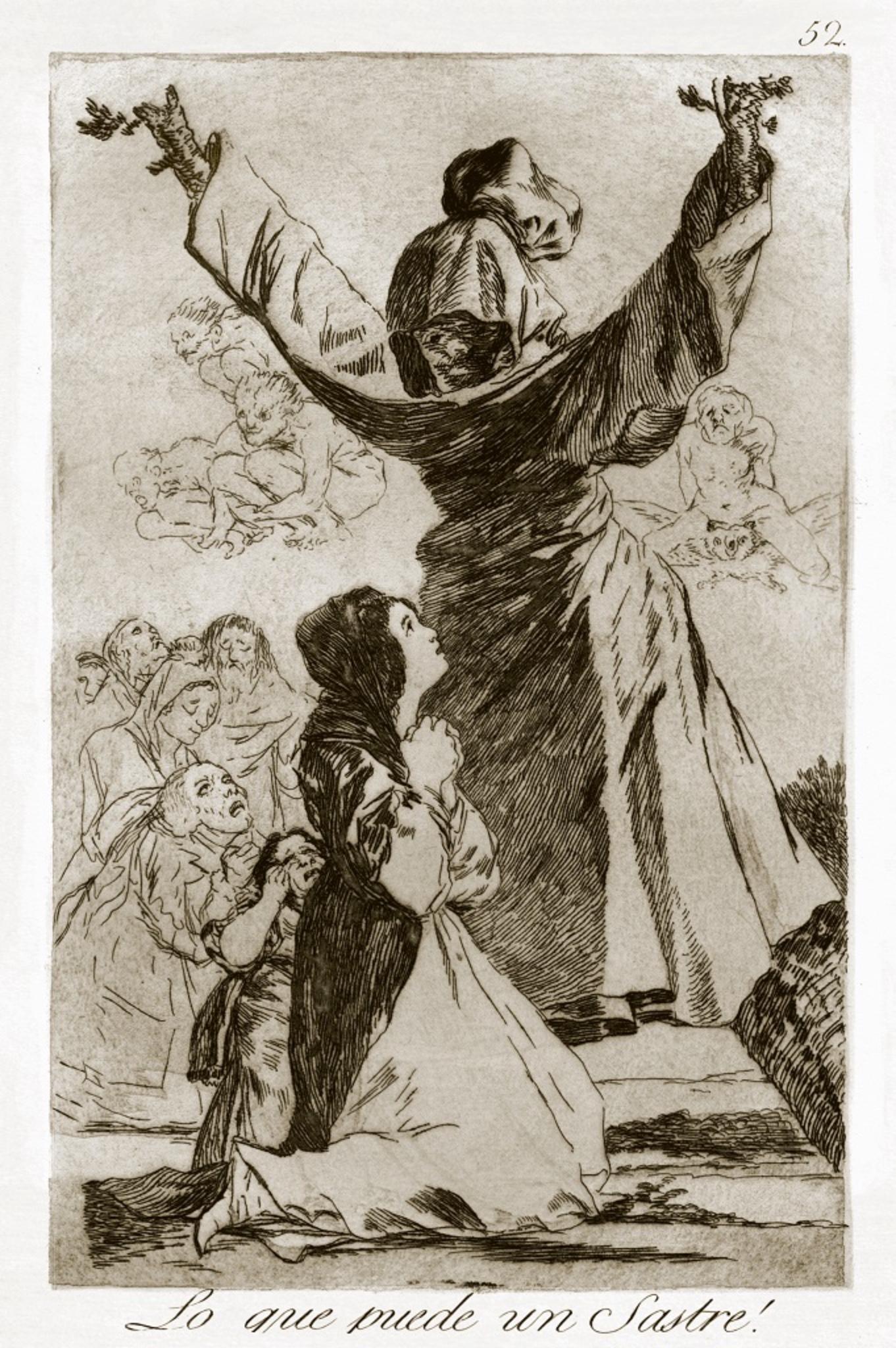 Lo que puede un Sastre! is an original satirical artwork realized by the great Spanish master Francisco Goya in 1799.

Original etching on woven paper.

Third edition realized in 1868 of the print collection Los Caprichos. Etching number 52.