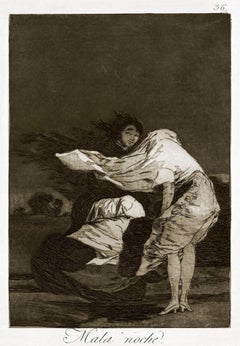 Antique Mala Noche  - Origina Etching by Francisco Goya - 1868