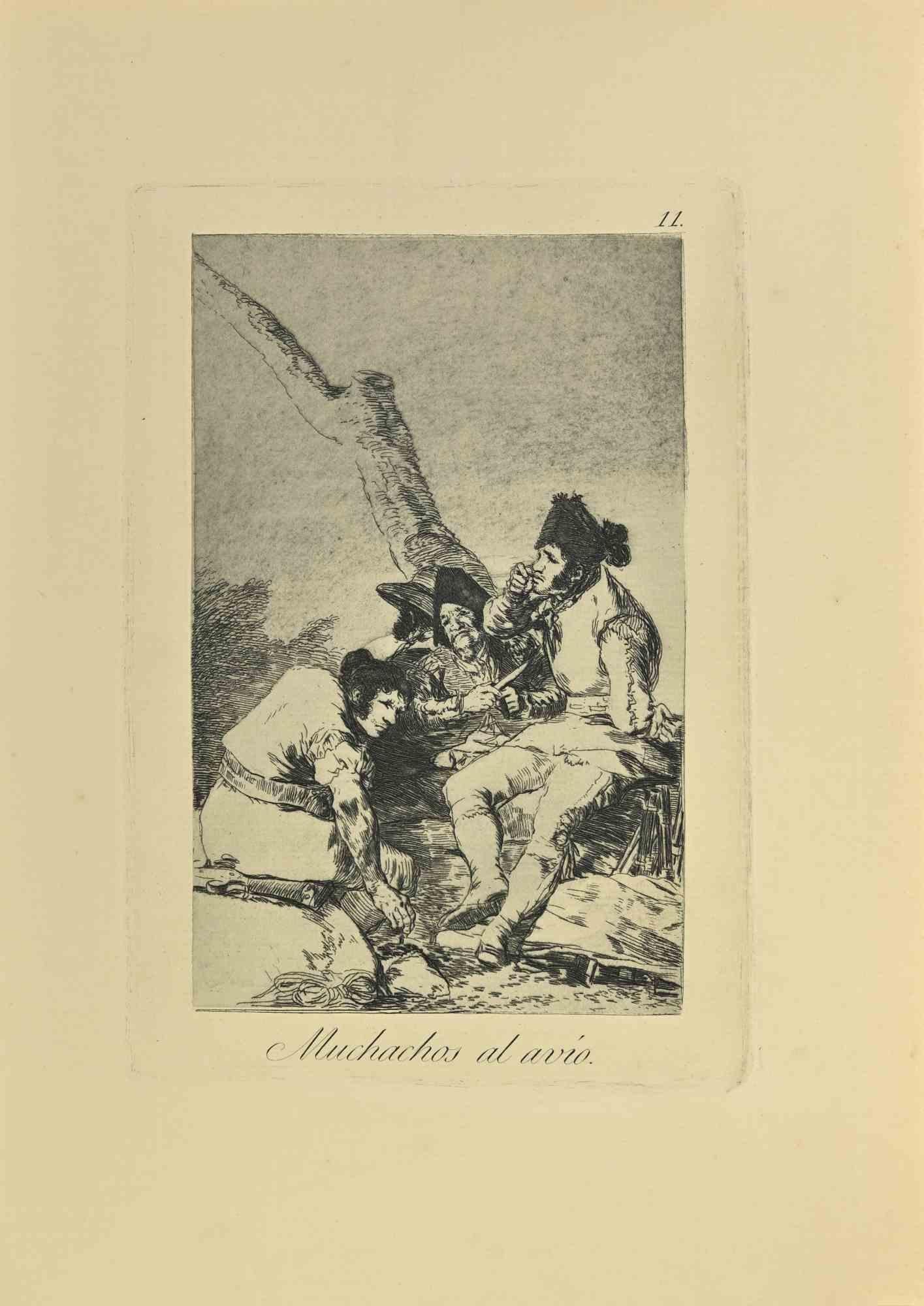 Muchachos al avío es un aguatinta, punta seca y aguafuerte en blanco y negro impreso en tinta azul-negra sobre papel verjurado de Caprichos realizados según Francisco Goya en 1881-1886.

6ª Edición. 

Titulado en la parte inferior

Muy buena
