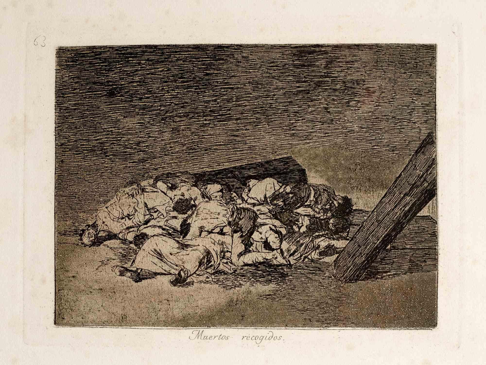 Muertos recogidos est une œuvre d'art moderne originale réalisée par Francisco Goya en 1810. Troisième édition

Gravure en noir et blanc.

Dimensions : Image 18 x 24 cm Feuille 33 x 24 cm. 

Bon état, sauf quelques rousseurs. 

L'œuvre est la