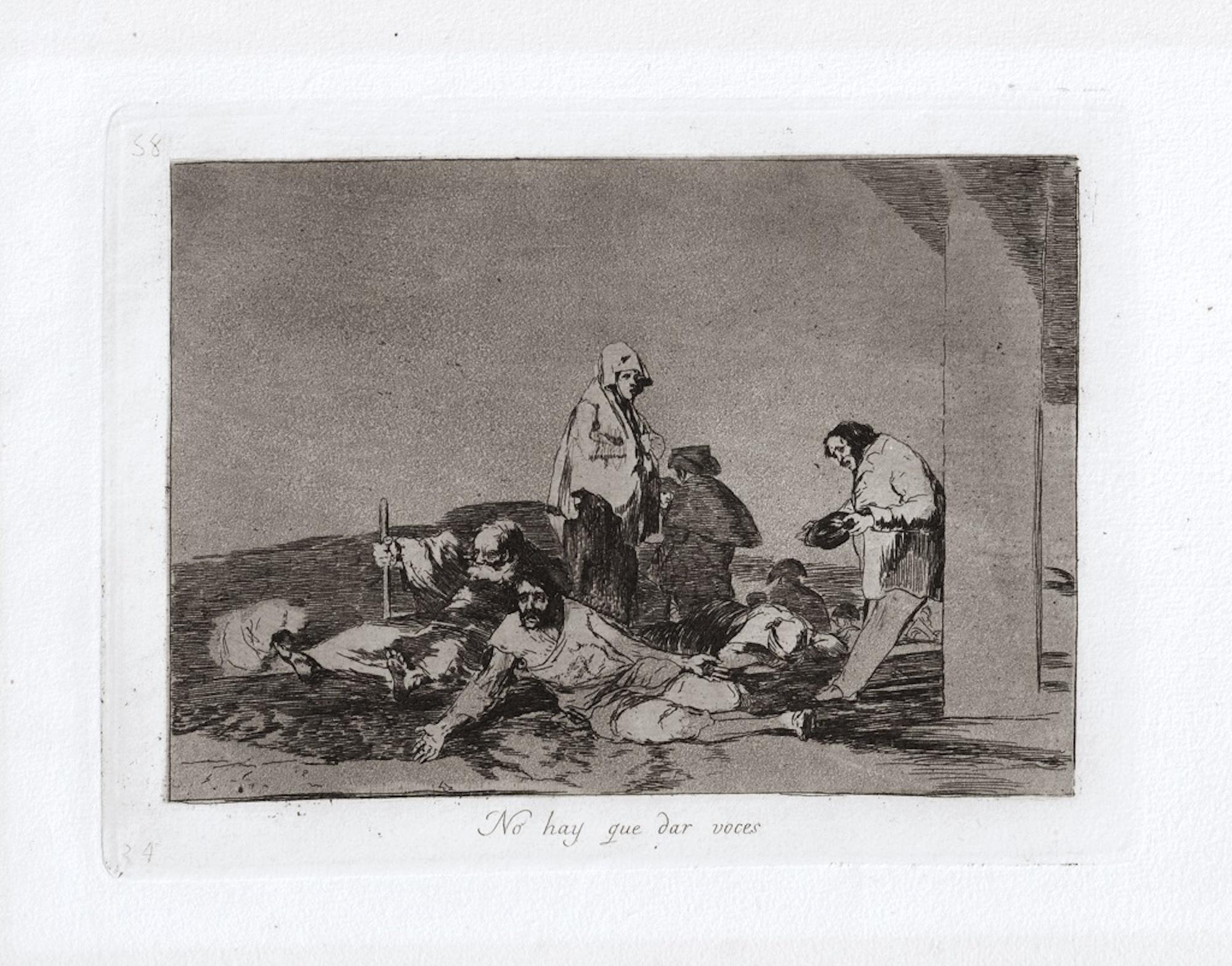 No hay que dar Voces is an original artwork realized by the great Spanish artist Francisco Goya in 1810. 

Original Etching on paper. 

The artwork belongs to the famous series "Los Desastres de la Guerra" realized during the years of the