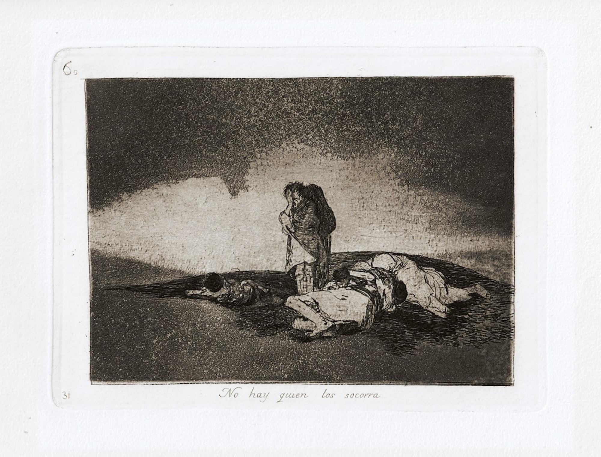 No hay quien lo socorra es una obra original realizada por el gran artista español Francisco Goya en 1810. 

Grabado original sobre papel. 

La obra pertenece a la famosa serie "Los Desastres de la Guerra" realizada durante los años de la Guerra de