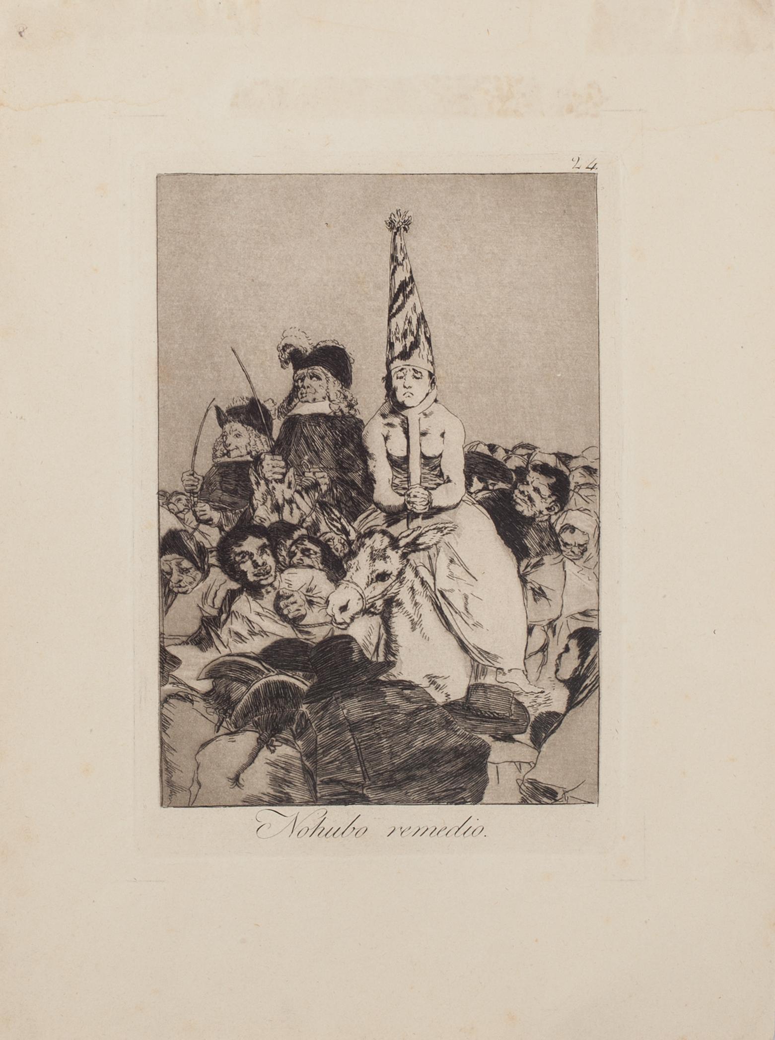 No Hubo Remedio is an original artwork realized by the artist Francisco Goya and published for the first time in 1799.

Original Etching on wove paper. Image dimensions: 21.5 x 15 cm.

The etching is part of the Third Edition of 