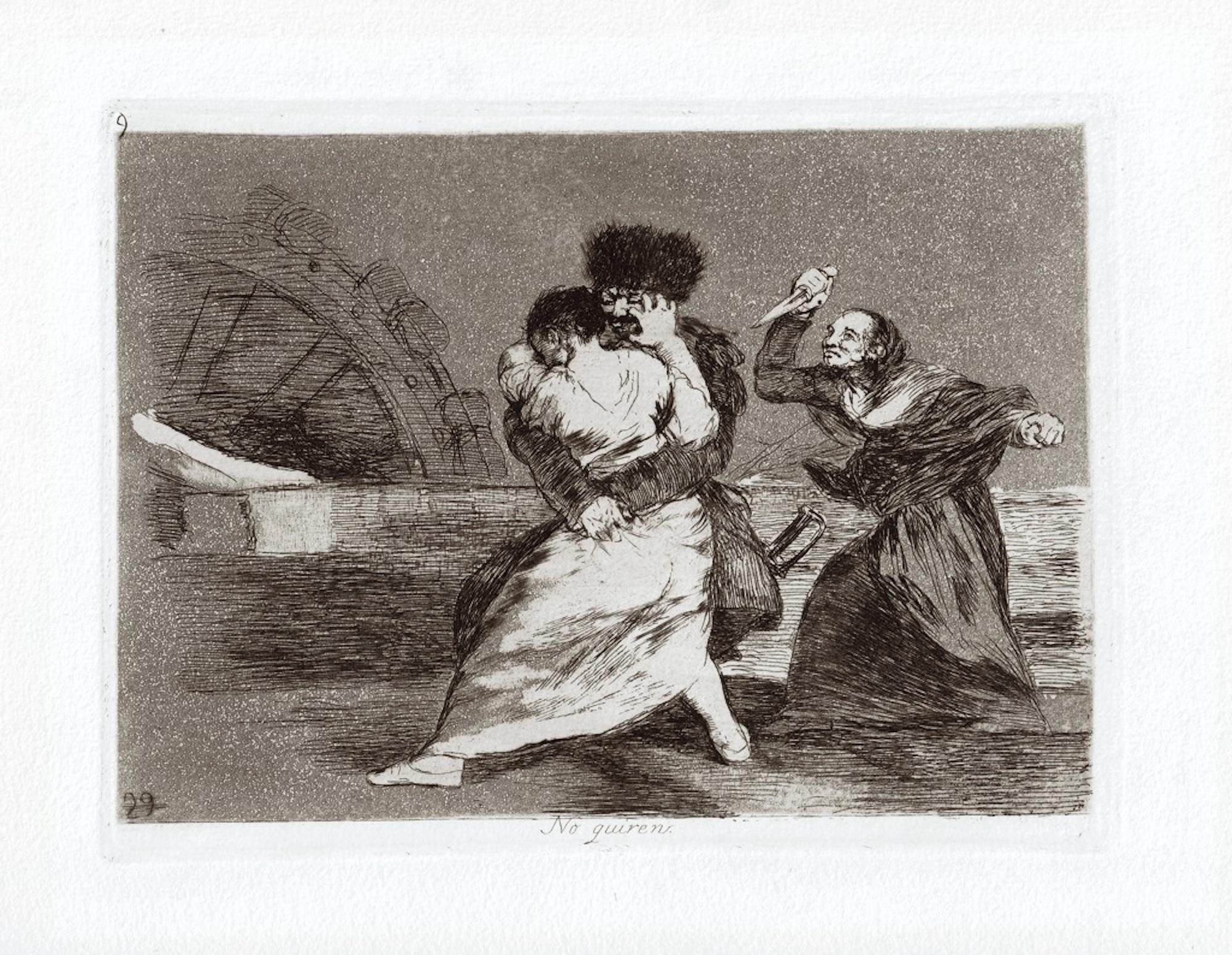 No quiren est une œuvre d'art originale réalisée par le grand artiste espagnol Francisco Goya en 1810. 

Gravure originale sur papier. 

L'œuvre appartient à la célèbre série "Los Desastres de la Guerra" réalisée pendant les années de la guerre