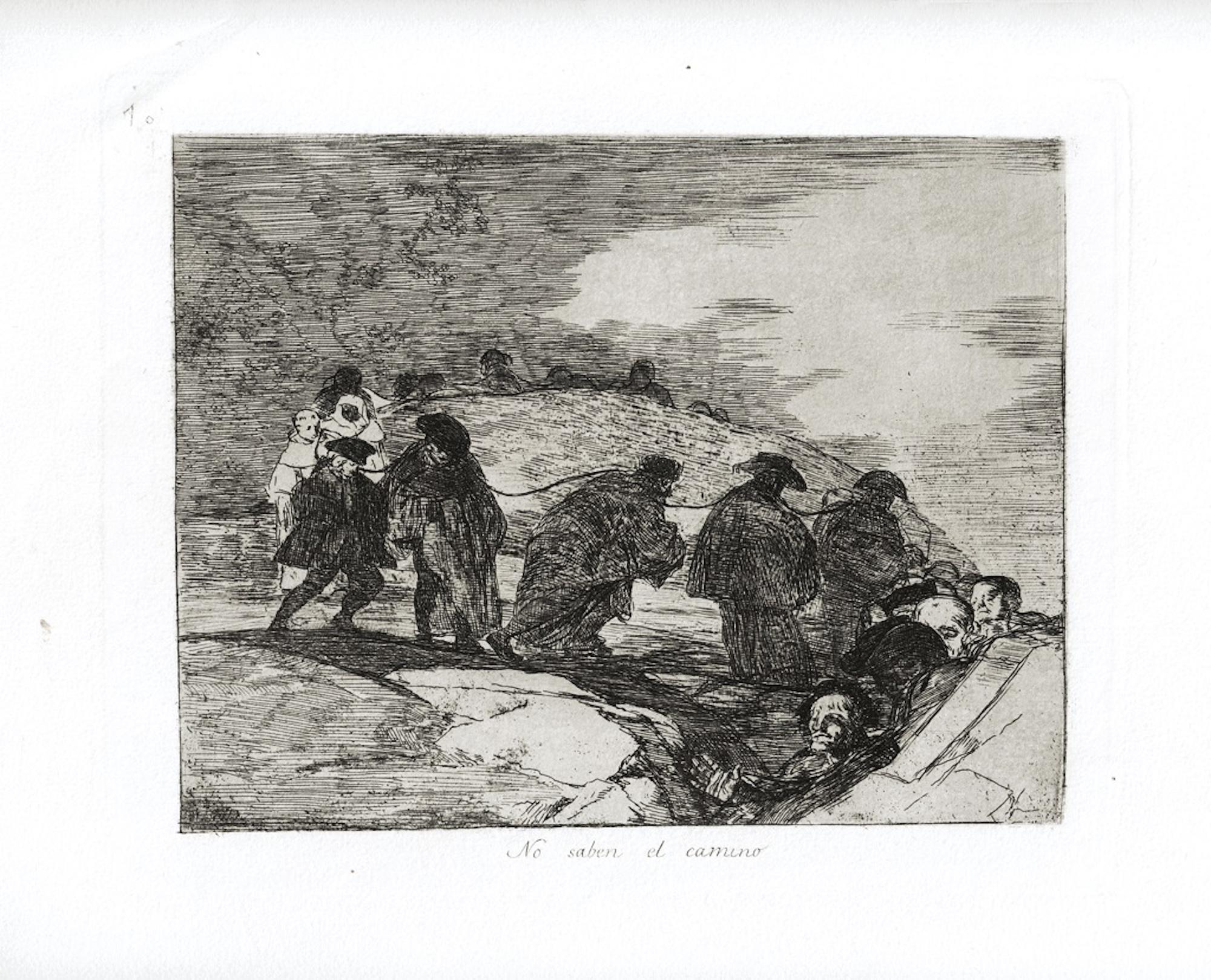 No saben el camino is an original artwork realized by the great Spanish artist Francisco Goya in 1810. 

Original Etching on paper. 

The artwork belongs to the famous series "Los Desastres de la Guerra" realized during the years of the Independence