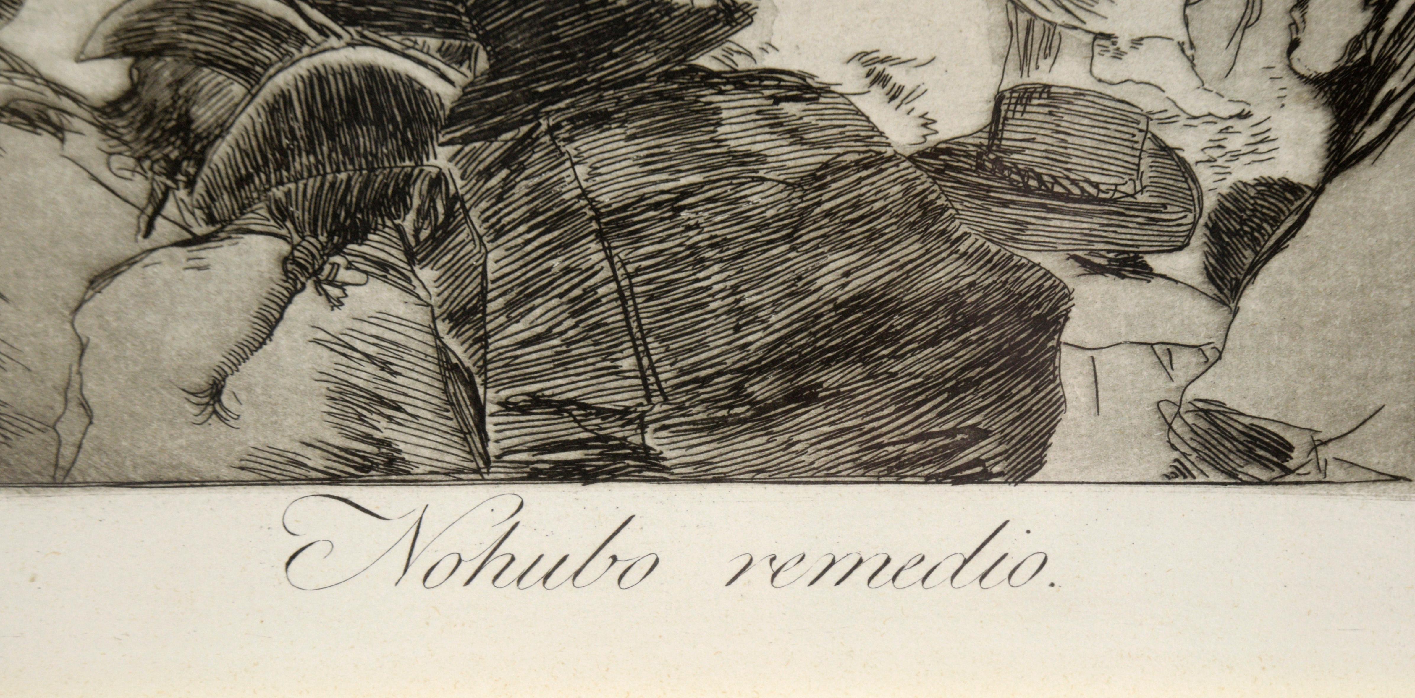 « Nohubo remedio » (Il n'y avait pas de souvenir) - eau-forte et aquatinte sur papier

3e ou 4e édition en gras, vers 1868-1878, avec des aquatintes brunies, des pointes sèches et des gravures de Franciso de Goya (espagnol, 1746-1828). Belle