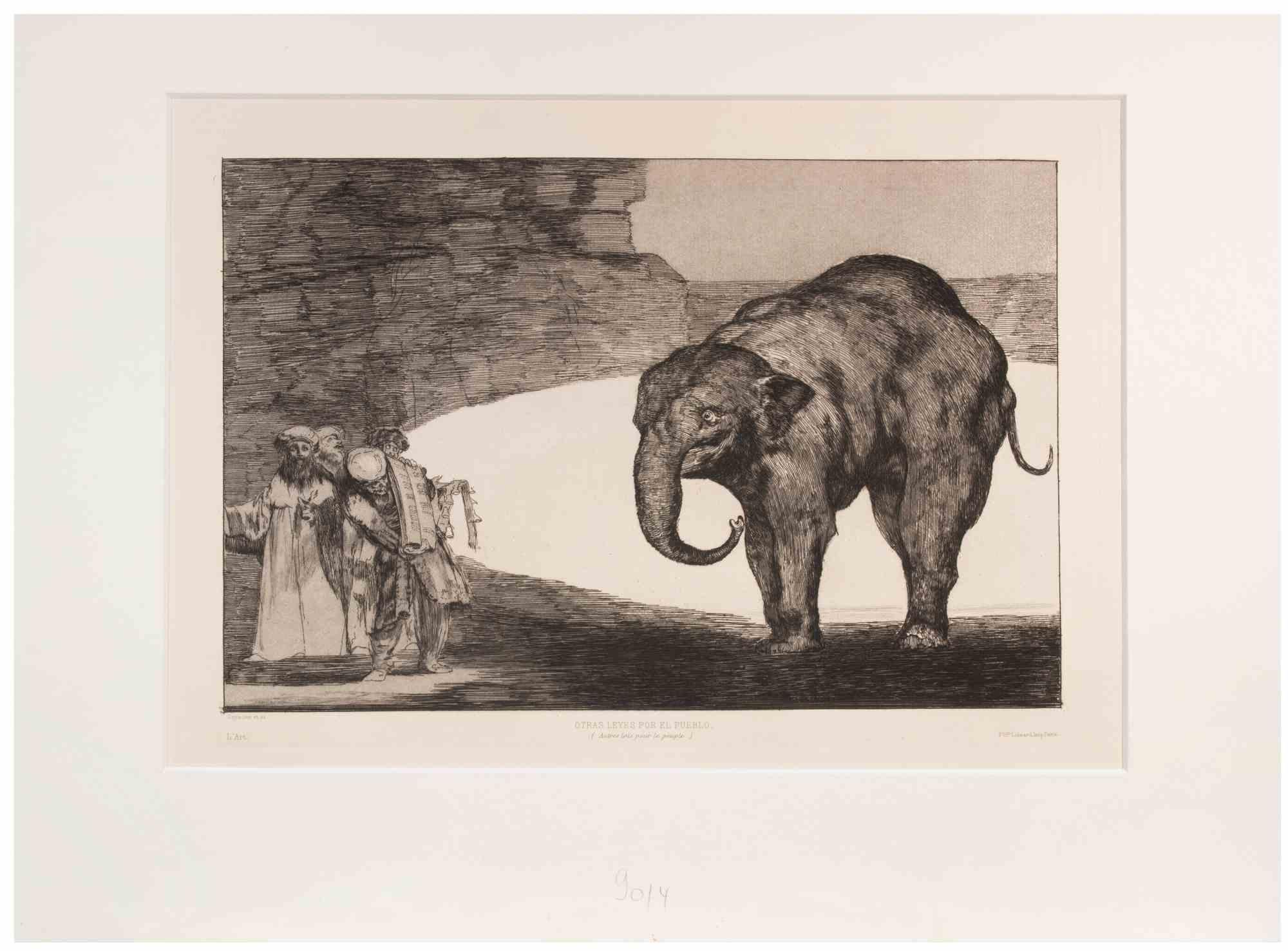 Otras Leyes por el Pueblo est une œuvre d'art moderne réalisée par Francisco Goya.

Eau-forte et aquatinte, de la série "Los Proverbios", réalisée en 1815.

Cet exemplaire appartient à l'édition de "L'Art", publiée en 1877.

Très bon état.