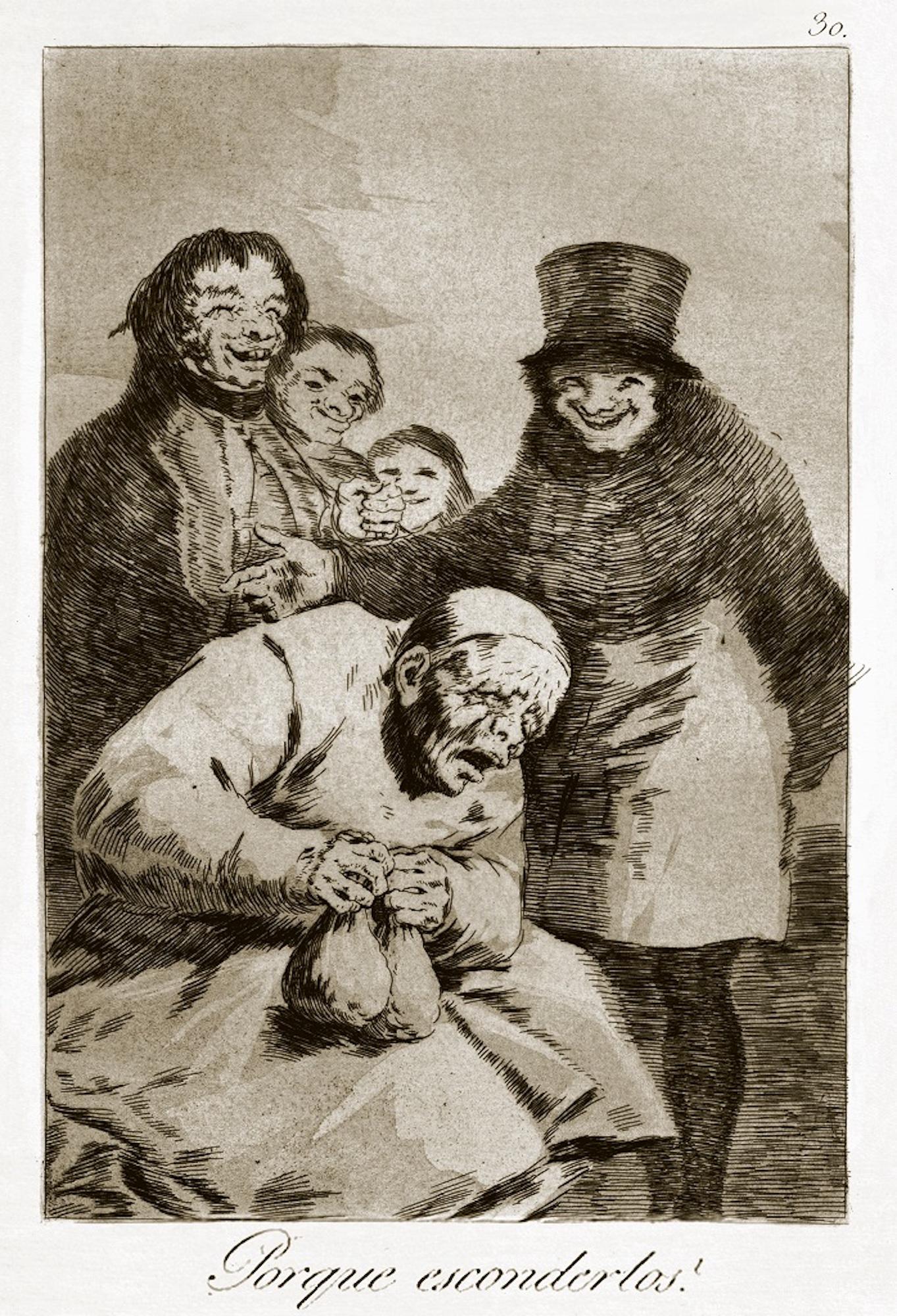 ¿Por qué esconderlos? is an original etching realized by the great Spanish artist Francisco Goya and published for the first time in 1799.

Etching on wove paper.

The plate is part of the Third Edition of "Los Caprichos" that has been published in