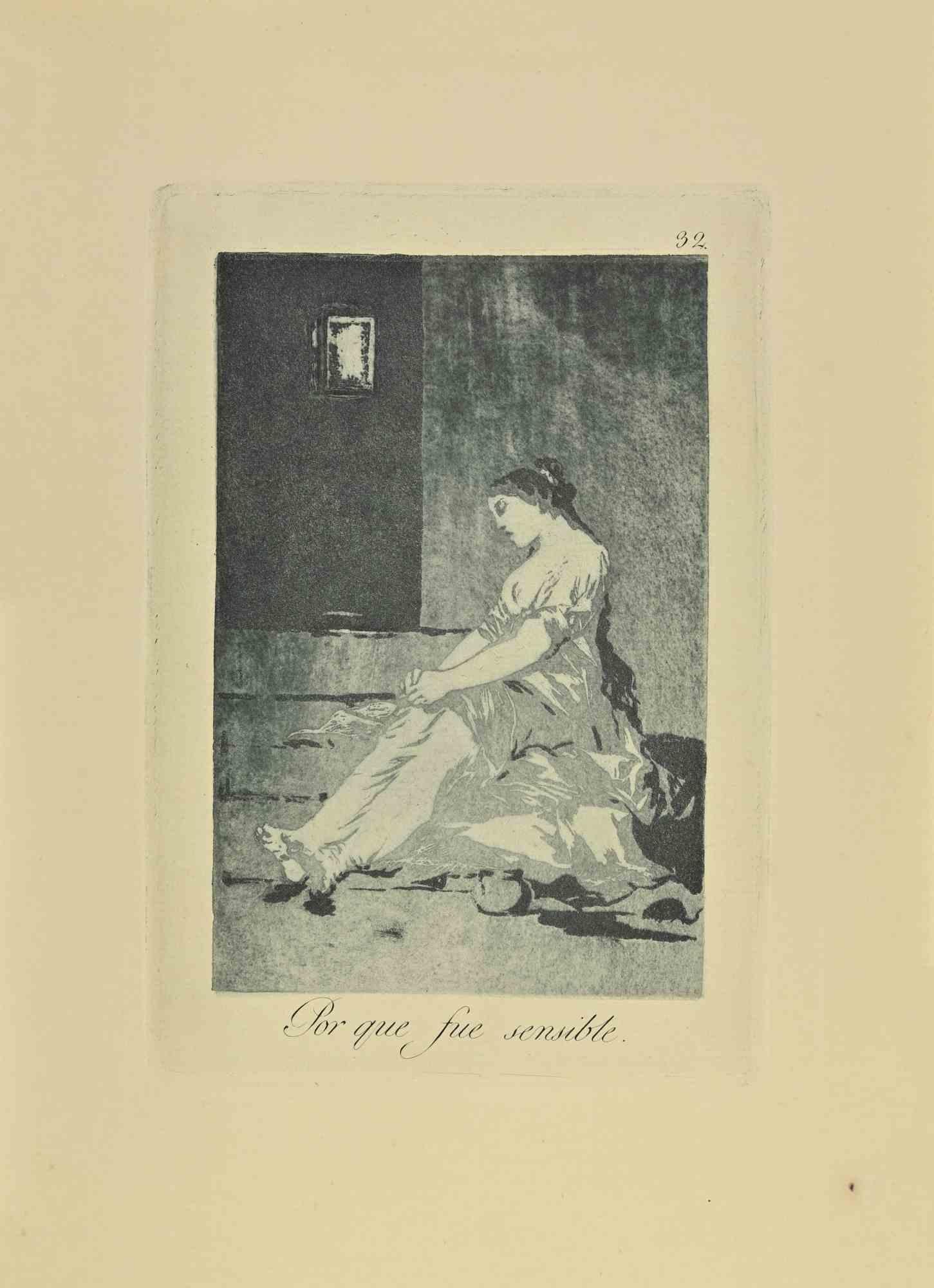 Por Que Fue Sensible is a black and White aquatint, drypoint, and etching printed in blue-black ink on laid paper from Caprichos realized after Francisco Goya in 1881-1886.

6th Edition. 

Titled on the lower

Very good impression.

Madrid: