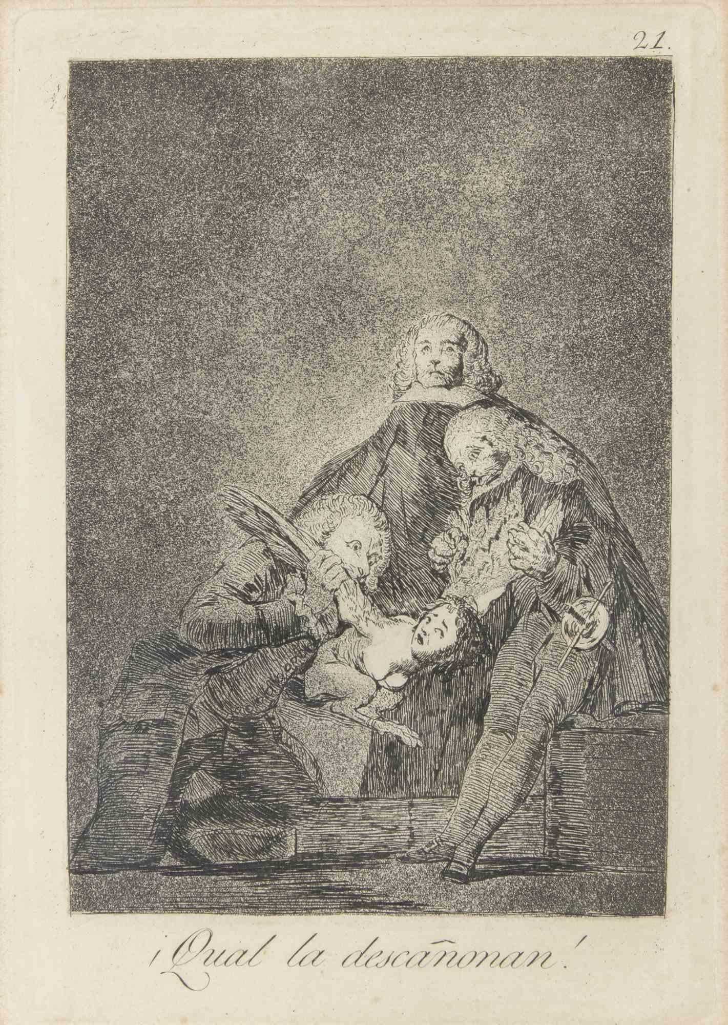 Qual la Descanonan! - Etching by Francisco Goya - 1855 ca