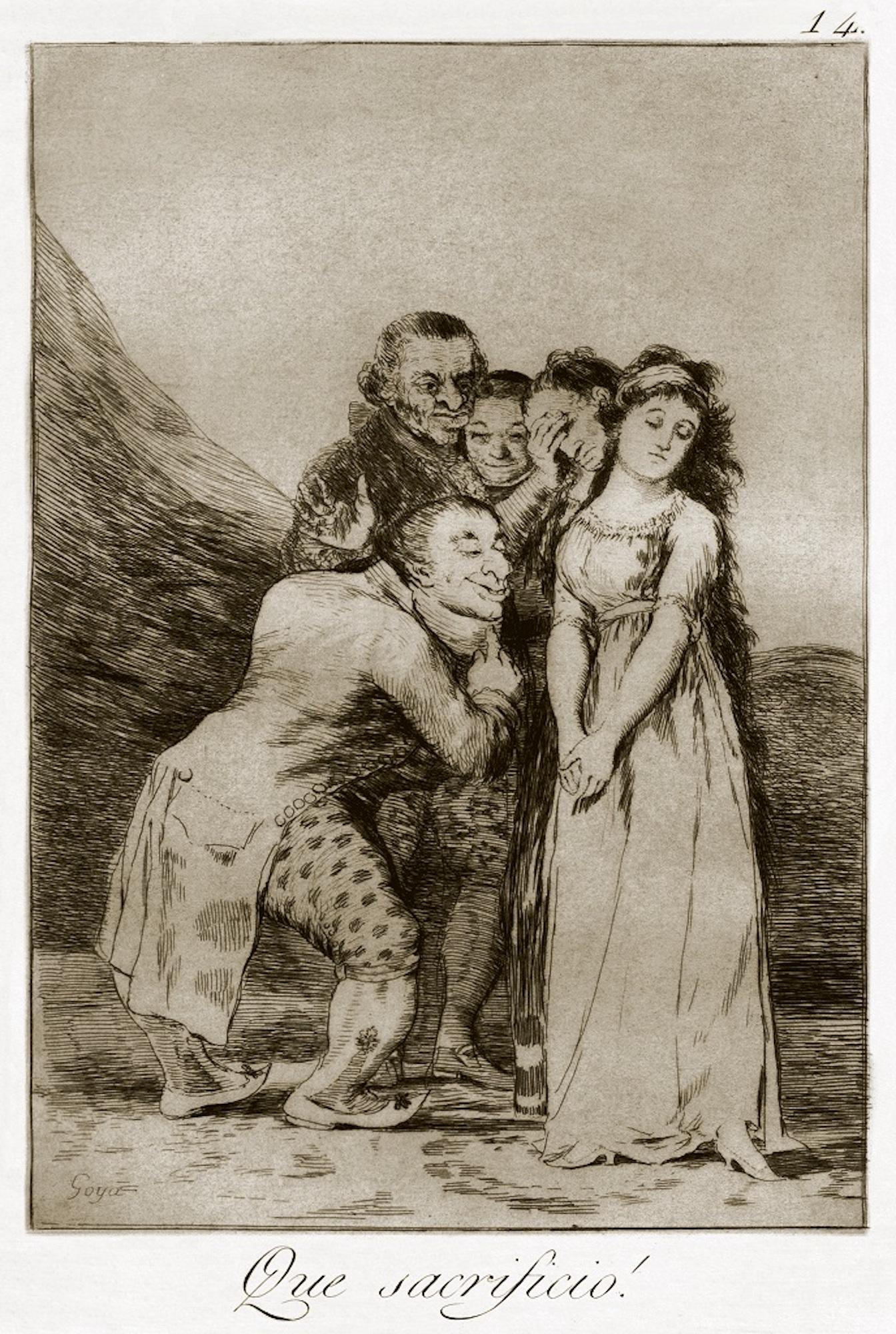Que Sacrificio! is an original artwork realized by the Spanish artist Francisco Goya and published for the first time in 1799.

Original etching on paper.

The plate is part of the Third Edition of "Los Caprichos" that was published in 1868 by the