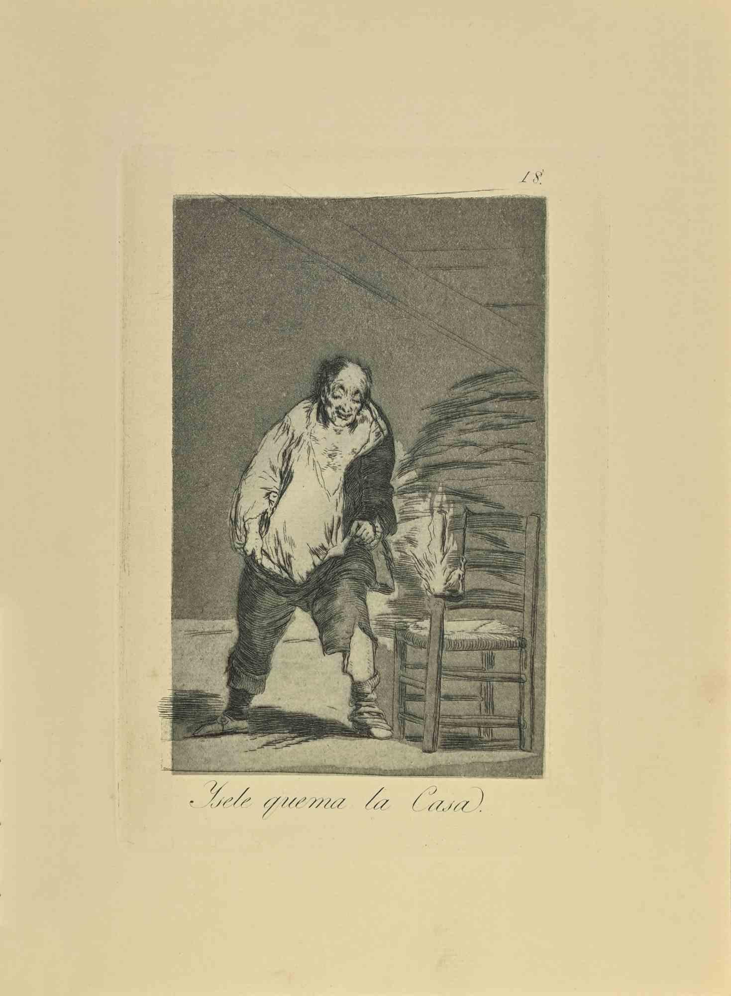 Quema La Casa is a black and White aquatint, drypoint, and etching printed in blue-black ink on laid paper from Caprichos realized after Francisco Goya in 1881-1886.

6th Edition. 

Titled on the lower

Very good impression.

Madrid: Calcografia