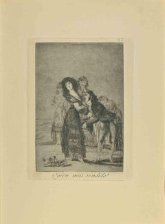 Antique Quien Mas Rendido - Etching and and Aquatint by Francisco Goya - 1881
