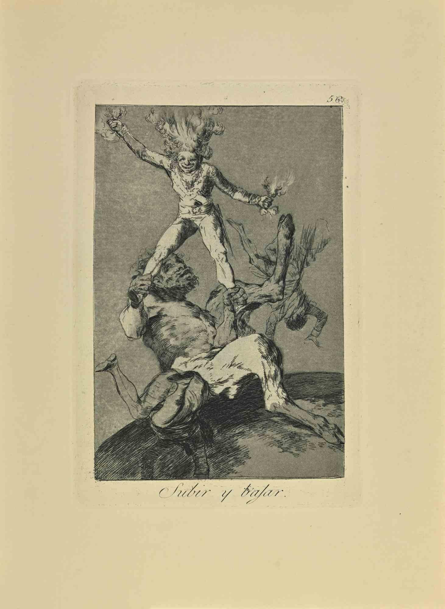 Subir y Balar es un aguatinta, punta seca y aguafuerte en blanco y negro impreso en tinta azul-negra sobre papel verjurado de Caprichos realizados según Francisco Goya en 1881-1886 .

6ª Edición.Muy buena impresión.

Madrid: Calcografía Real,