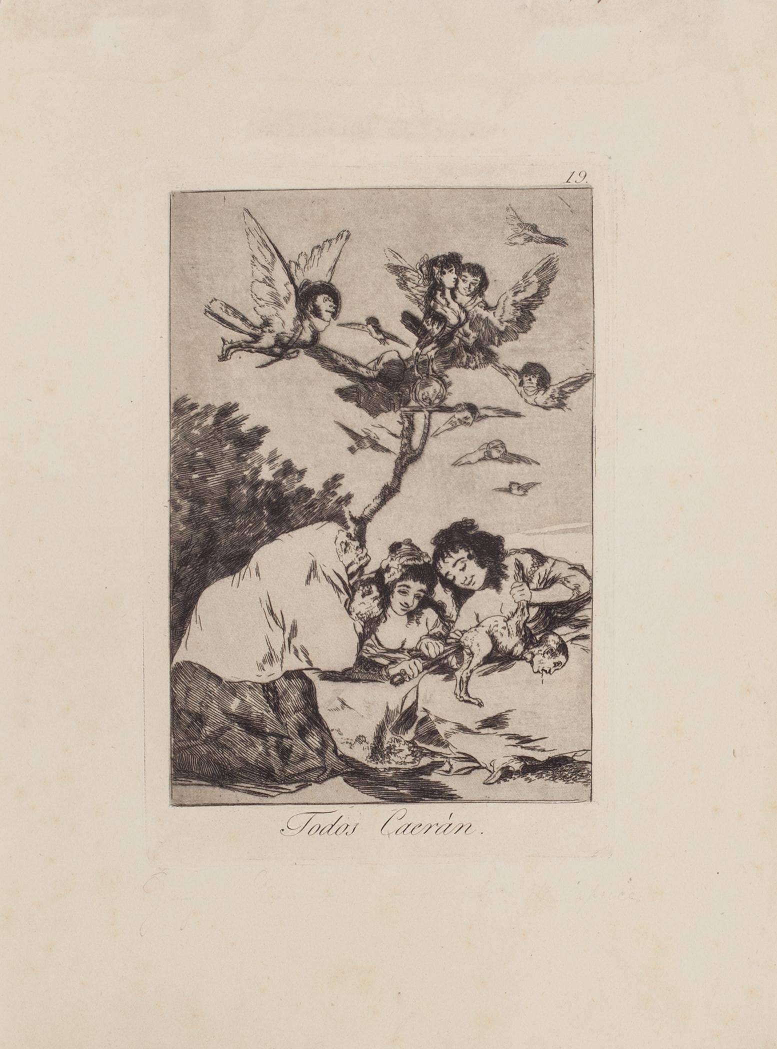Todos Caeran  - Original Etching by Francisco Goya - 1868 1