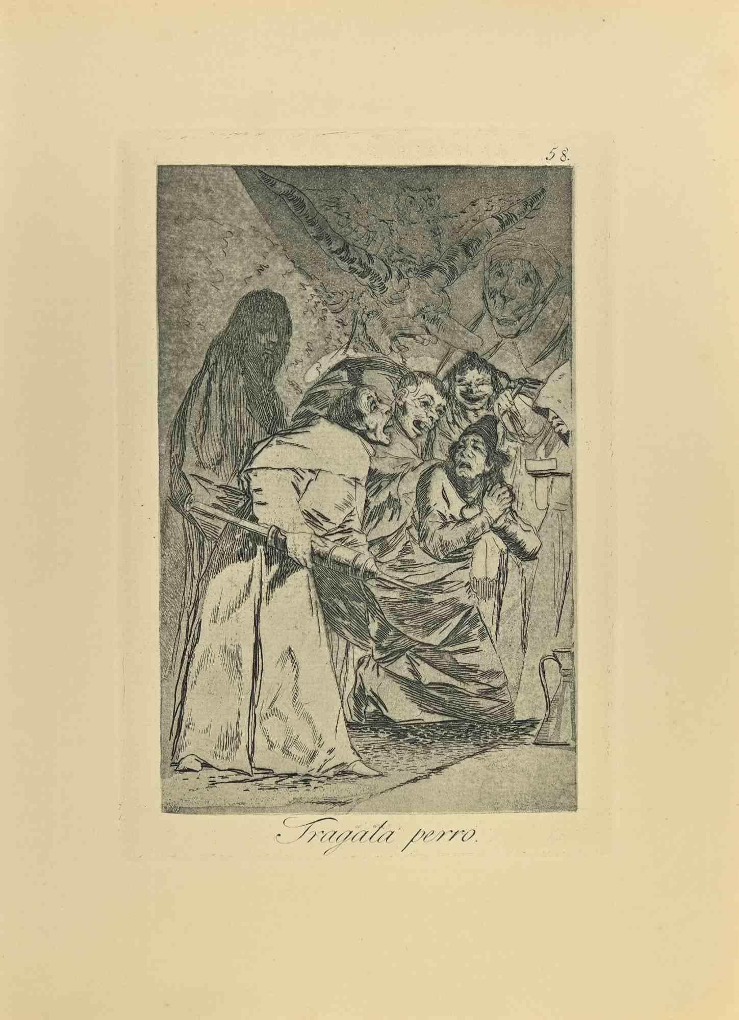 Tragata Perro is a black and White aquatint, drypoint and etching printed in blue-black ink on laid paper from Caprichos realized after Francisco Goya in 1881-1886 .

6th Edition.Very good impression.

Madrid: Calcografia Real, 1881-1886

Sheet
