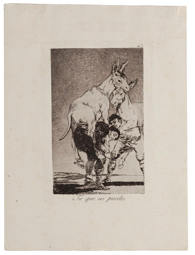 Tu que no Puedes is an original artwork realized by the Spanish great artist Francisco Goya.

The work is from the series 