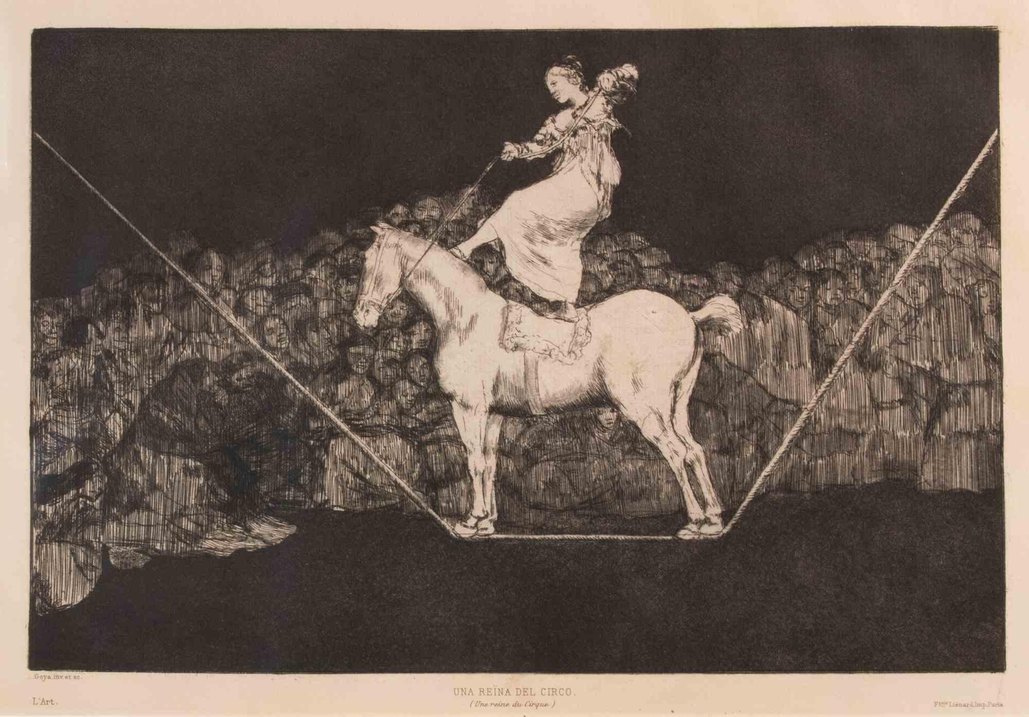 Una Reina del Circo is a modern artwork realized by Francisco Goya.

Etching and Aquatint, from the Series "Los Proverbios", realized in 1815.

This copy belongs to the edition of "L'Art", published in 1877.

Very good condition.