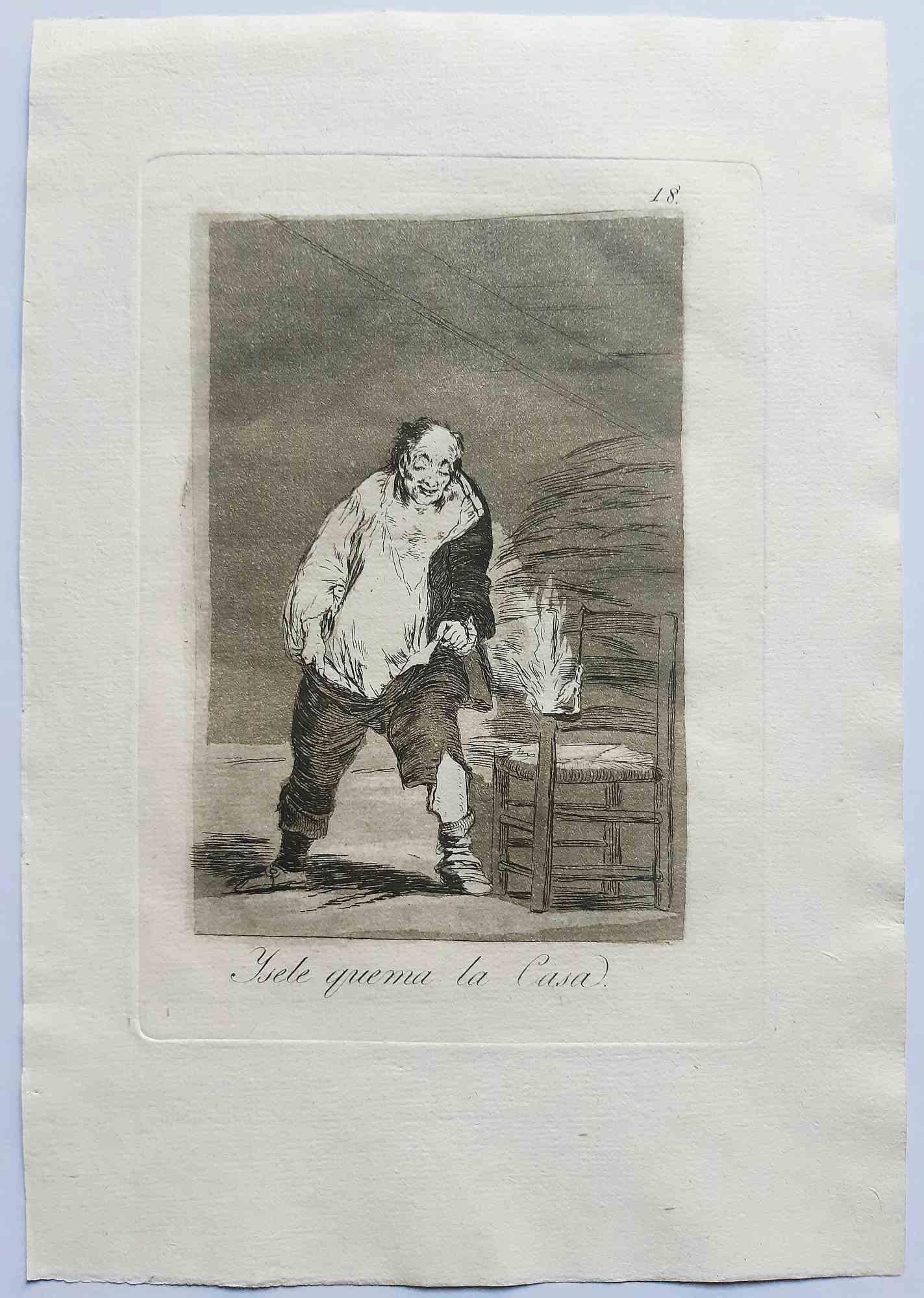 Y se le quema la casa est une œuvre d'art originale réalisée par l'artiste Francisco Goya et publiée en 1799.

Gravure sur papier.

Cette gravure fait partie de la rare première édition de "Los Caprichos" publiée en 1799 par la Calcografia Nacional