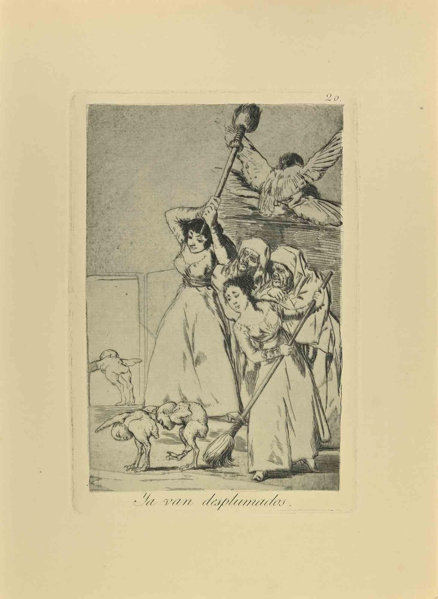 Ya van desplumados is a black and White aquatint, drypoint, and etching printed in blue-black ink on laid paper from Caprichos realized after Francisco Goya in 1881-1886.

6th Edition. 

Titled on the lower

Very good impression.

Madrid: