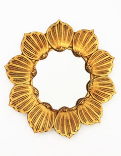 Francisco Hurtado Hollywood Regency Giltwood Carved Flower Sunburst Mirror